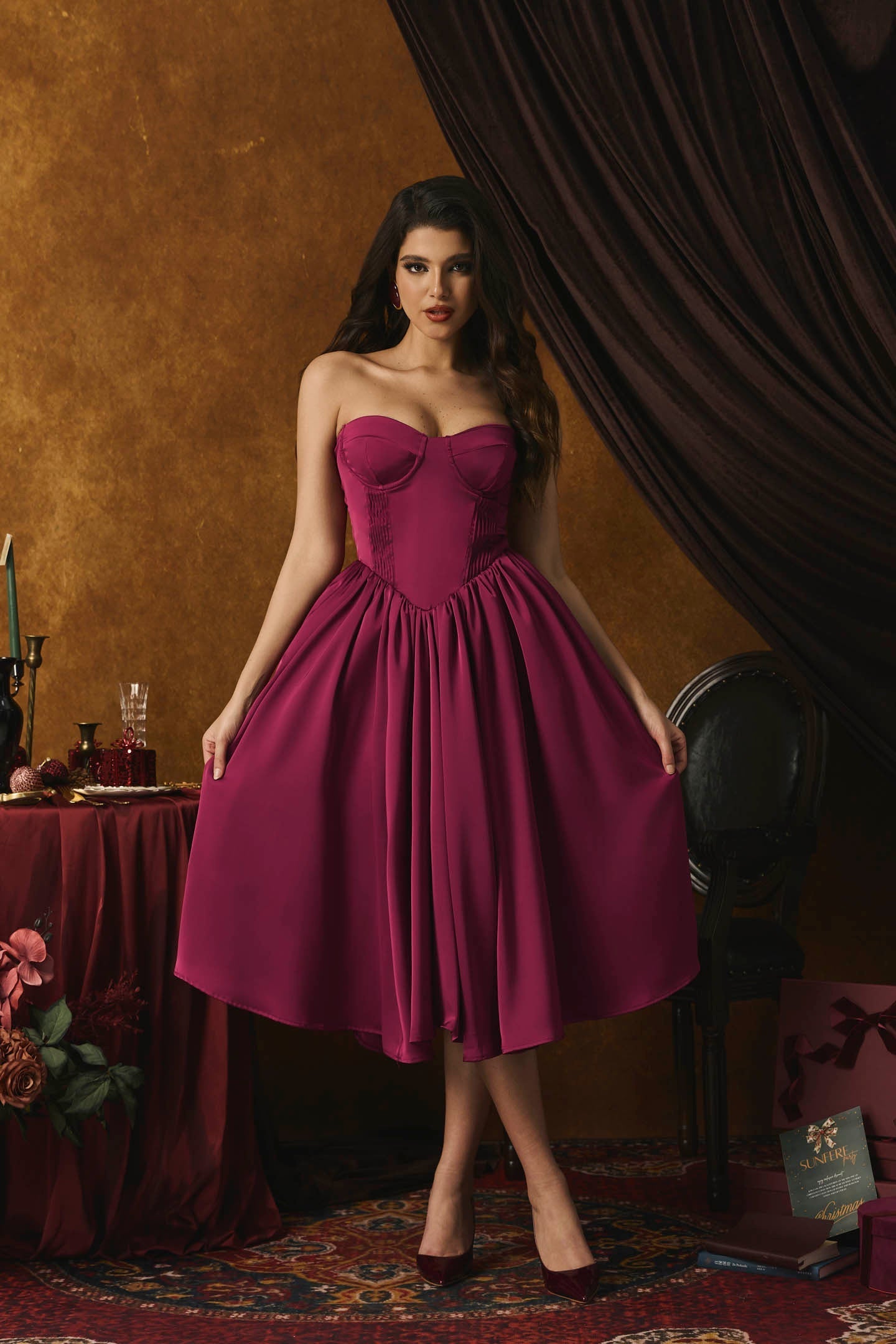 Roxanne Straplez Sweet Heart Midi Elbise
