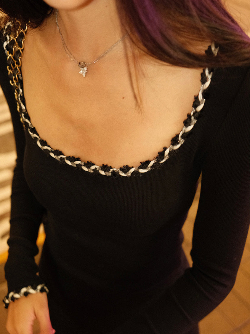 Kontrast Bağlamalı Yivli Tişört