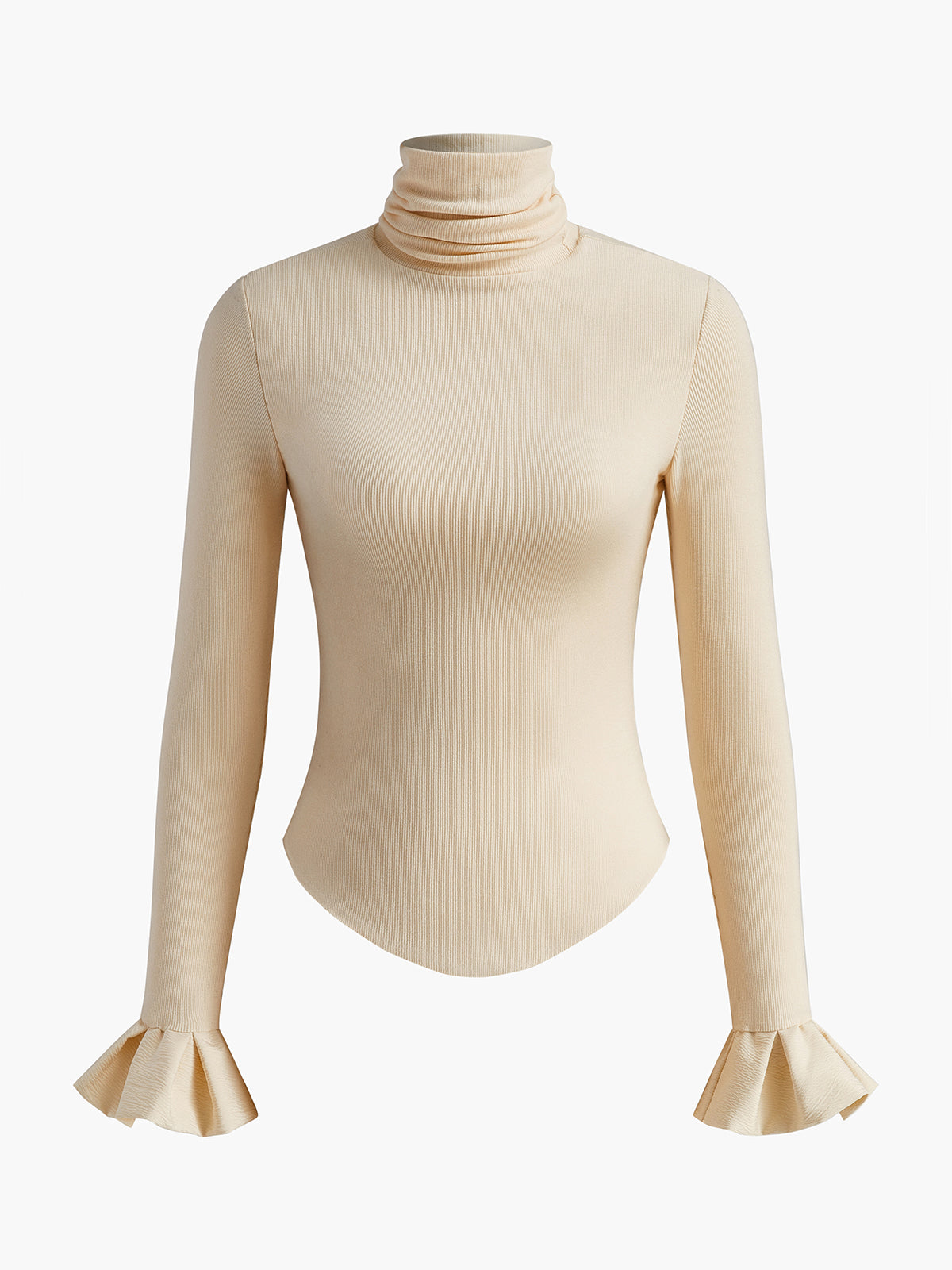 Turtleneck Ribanalı Volanlı Kollu Tişört