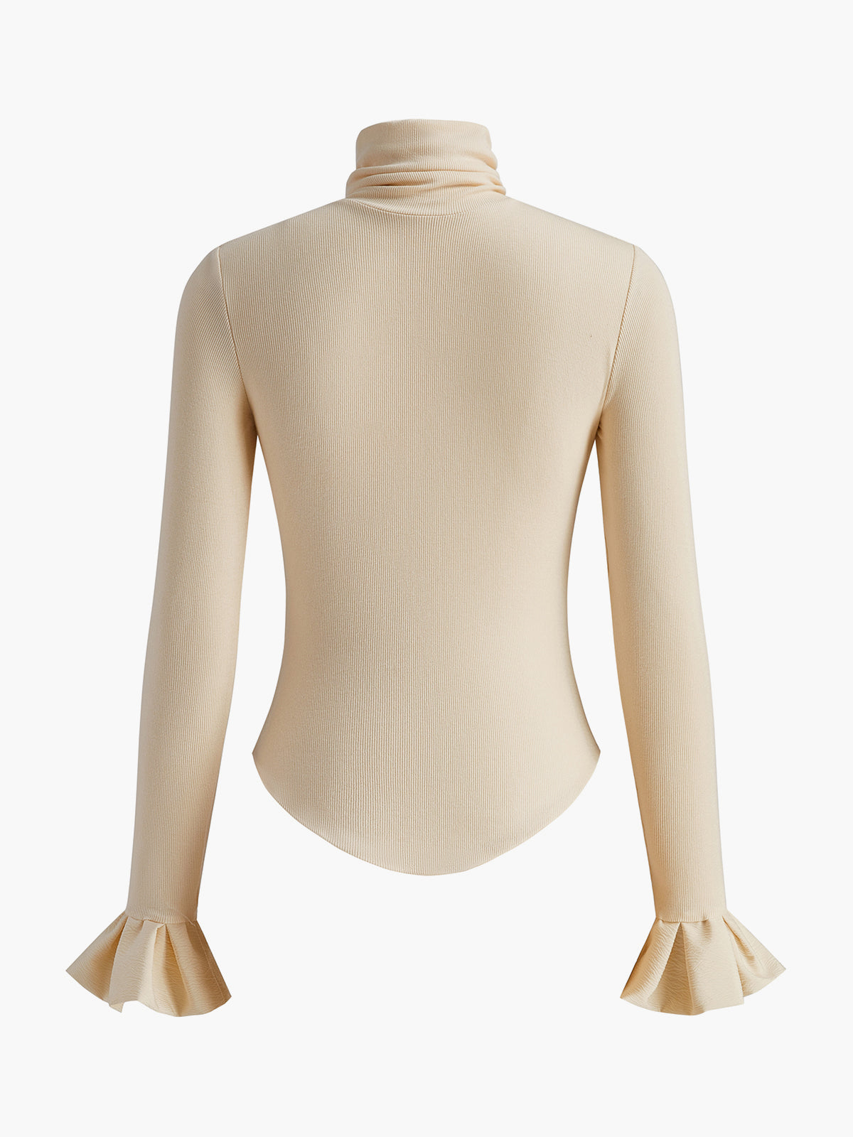 Turtleneck Ribanalı Volanlı Kollu Tişört