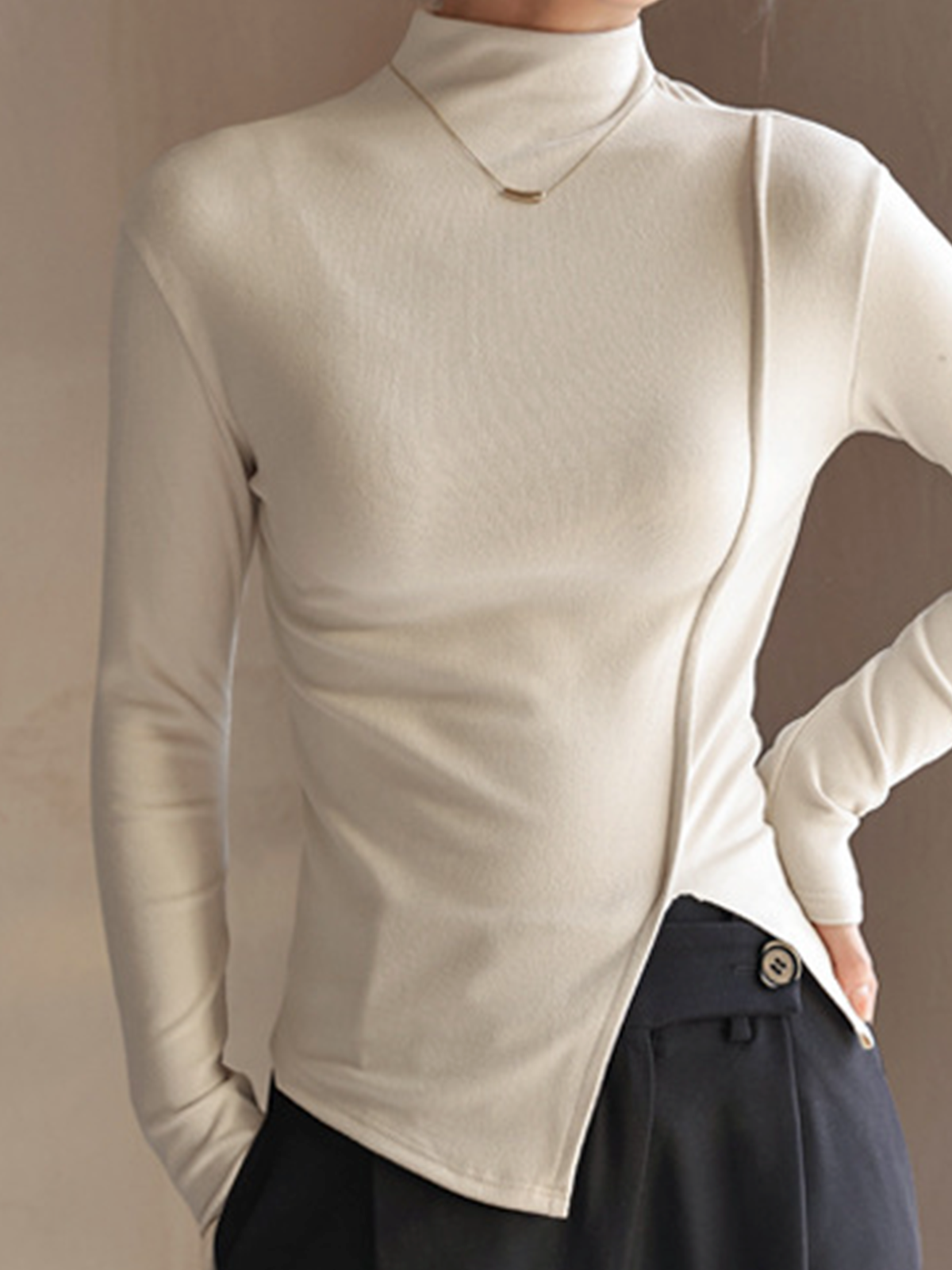 Boru Yarıklı Jersey Slim Tişört