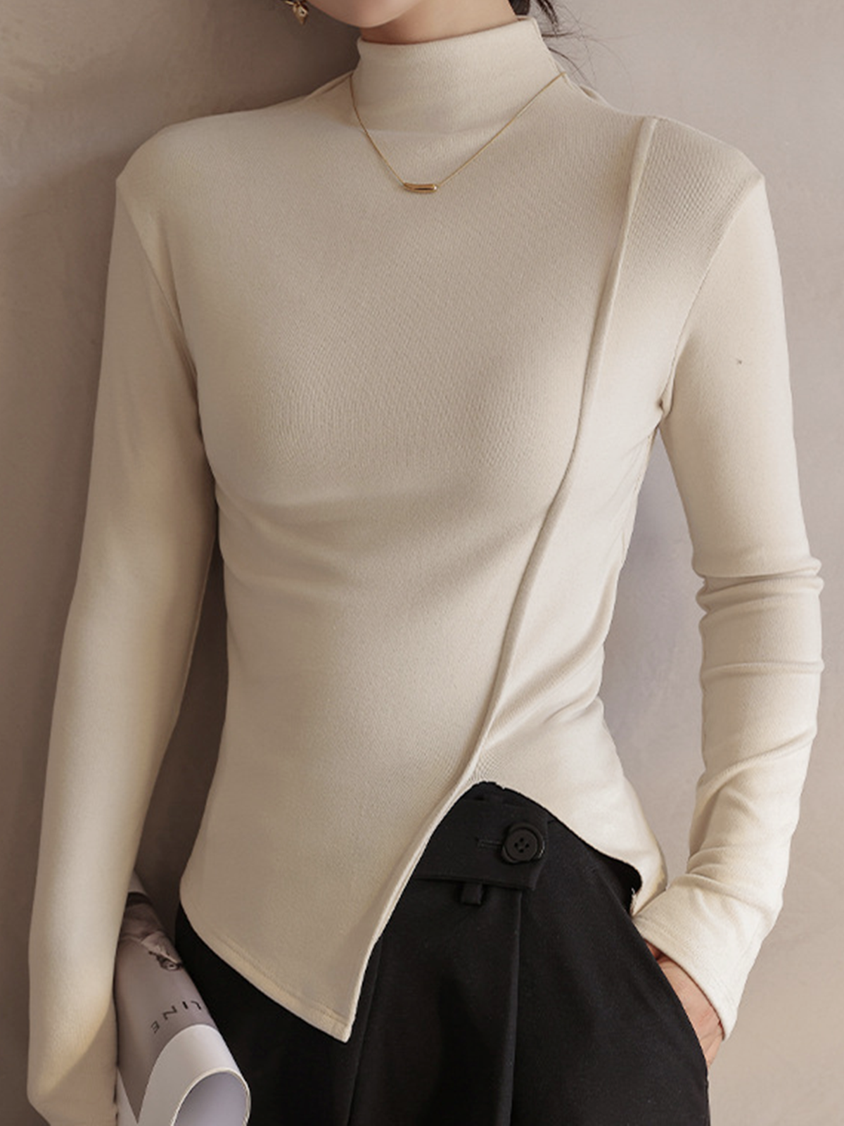 Boru Yarıklı Jersey Slim Tişört