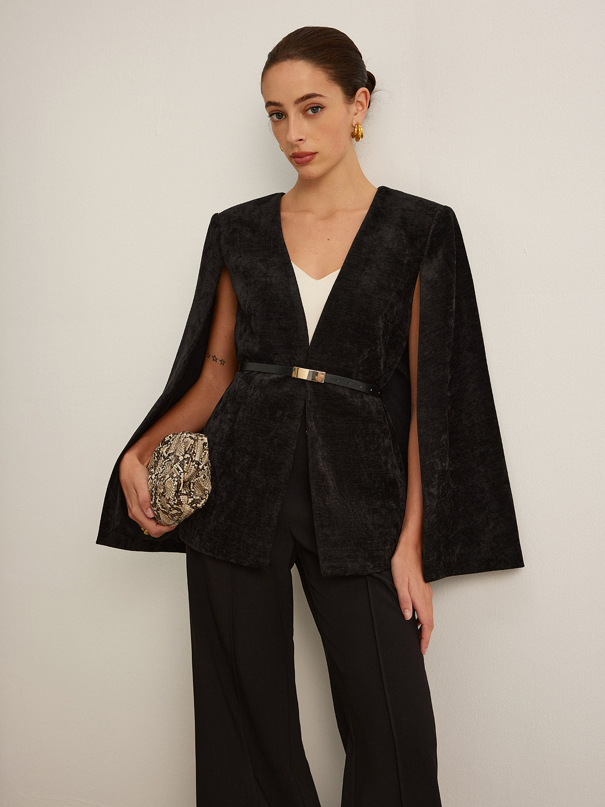 Kadife Kuşaklı Pelerin