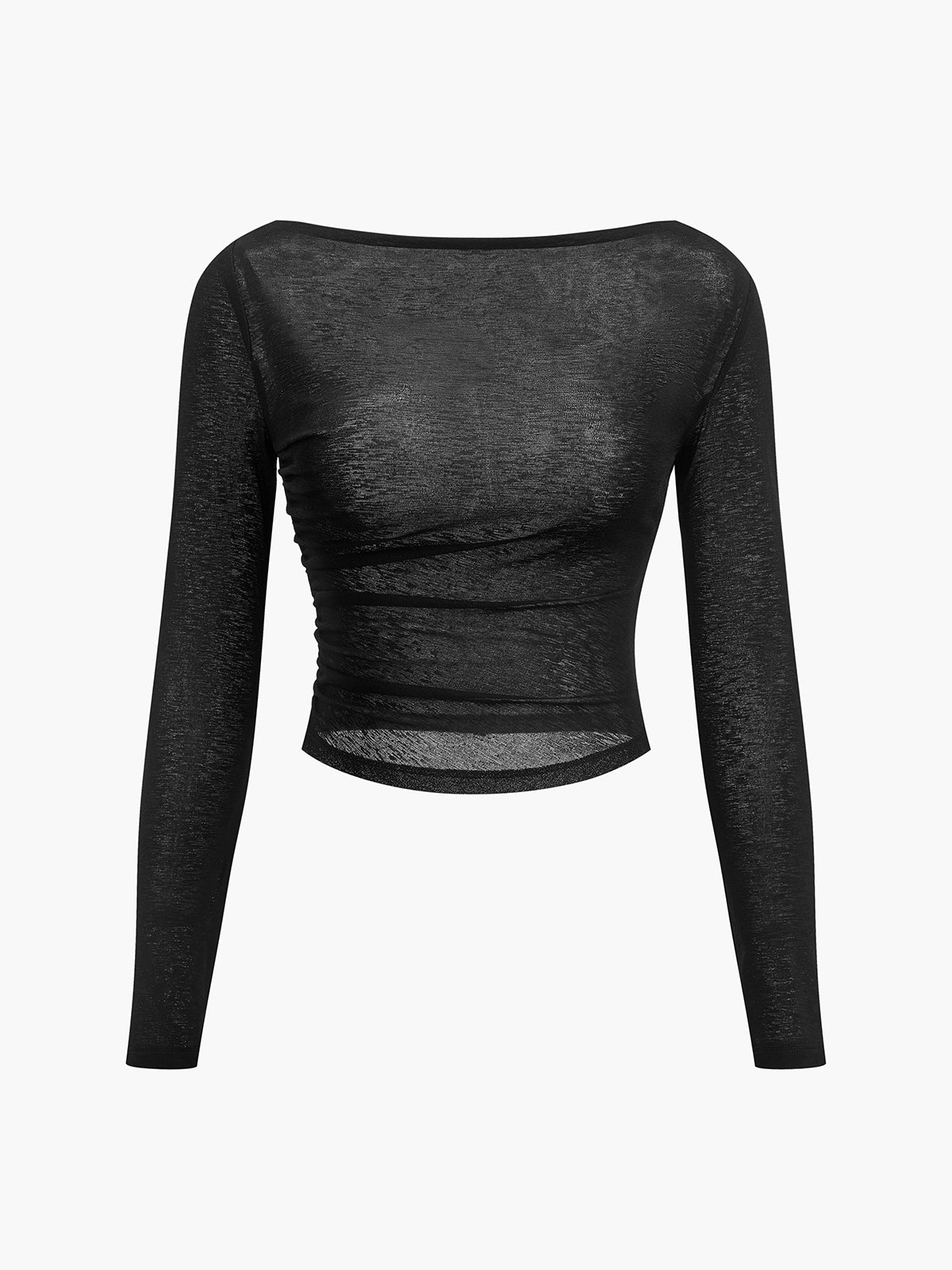Düz Yaka Şeffaf Panel Jersey Üst