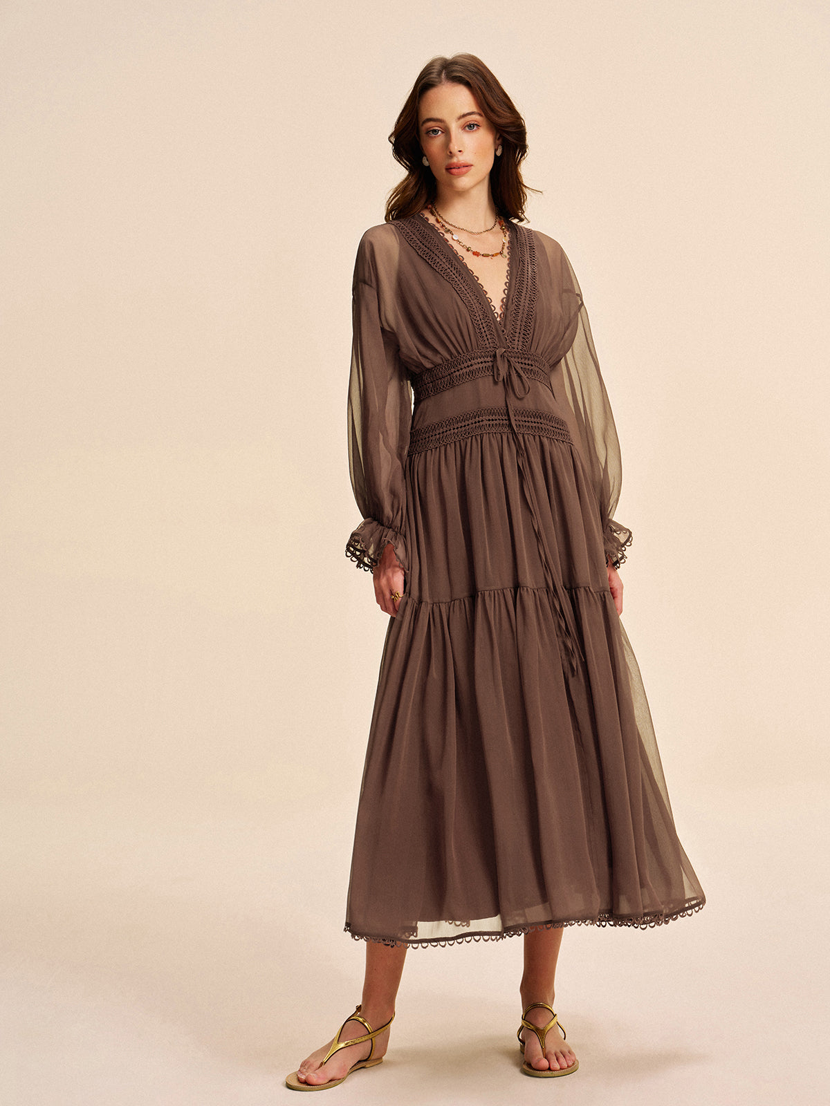 Boho Yari Şeffaf Şifon Elbise