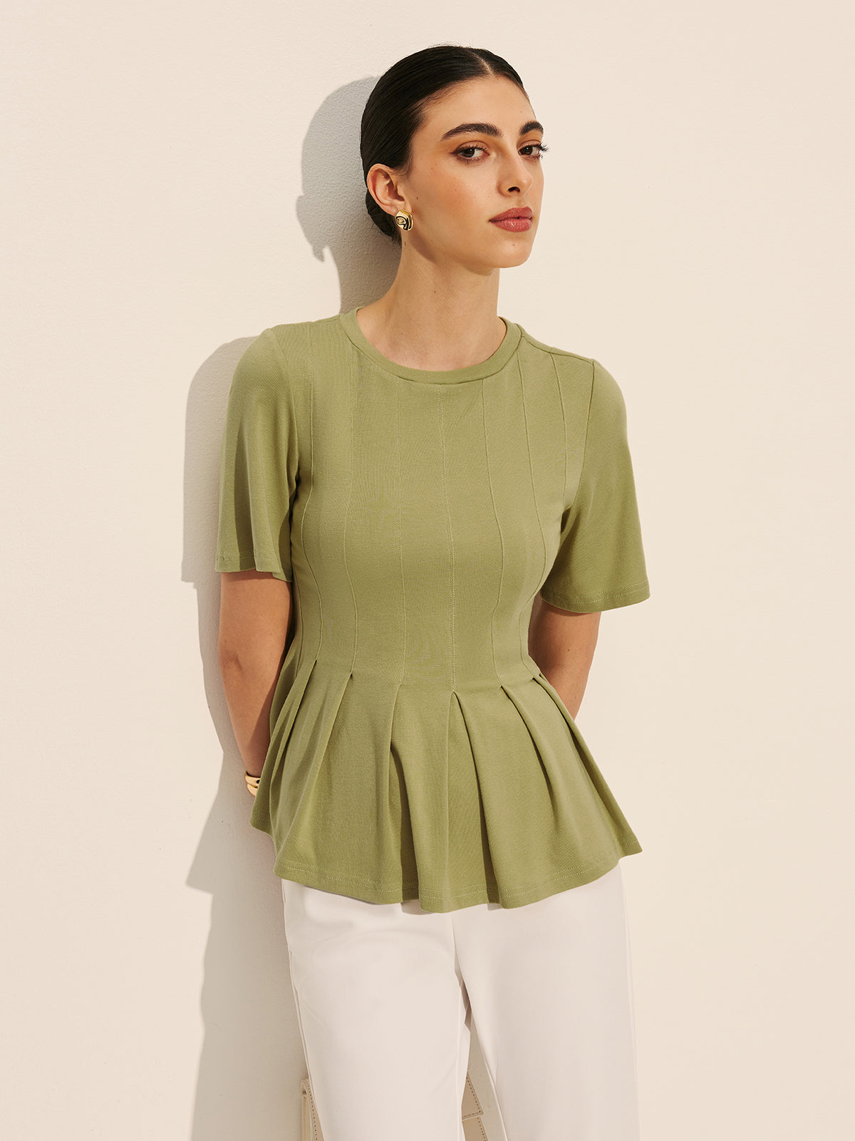 Pliseli Peplum Kaburgalı Üst