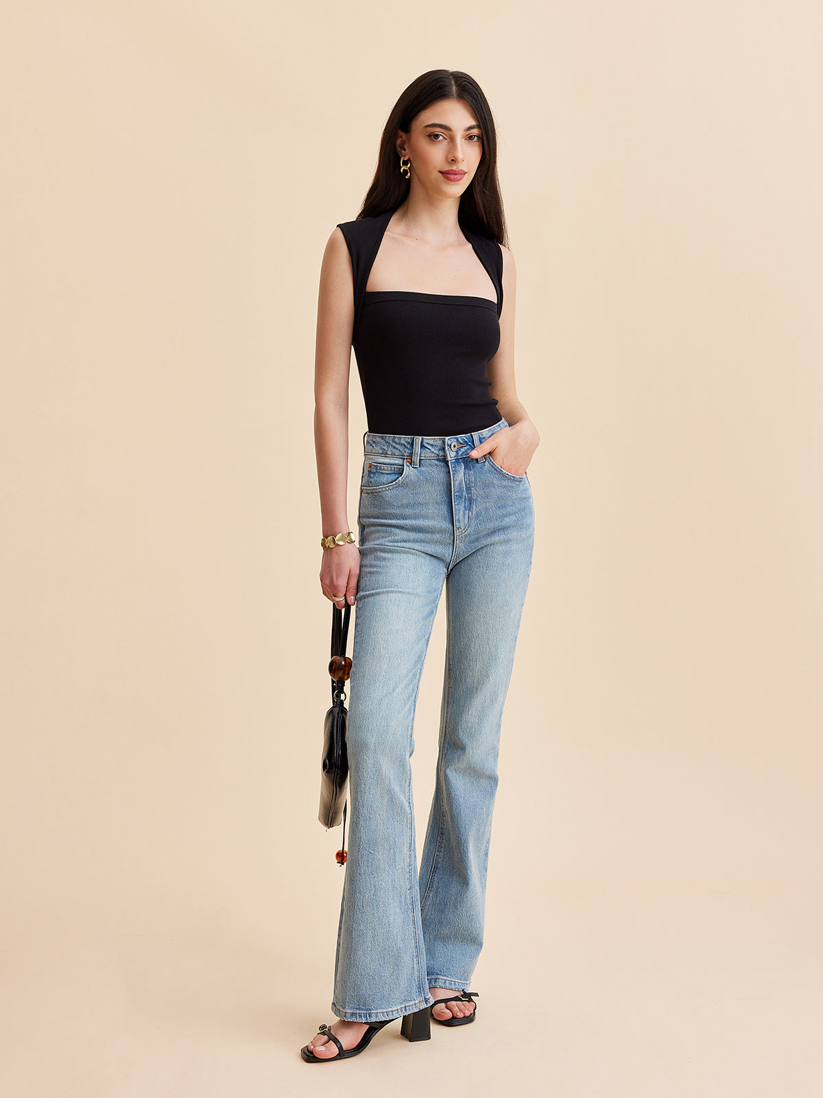 Kare Yakalı Yivli Tank Top