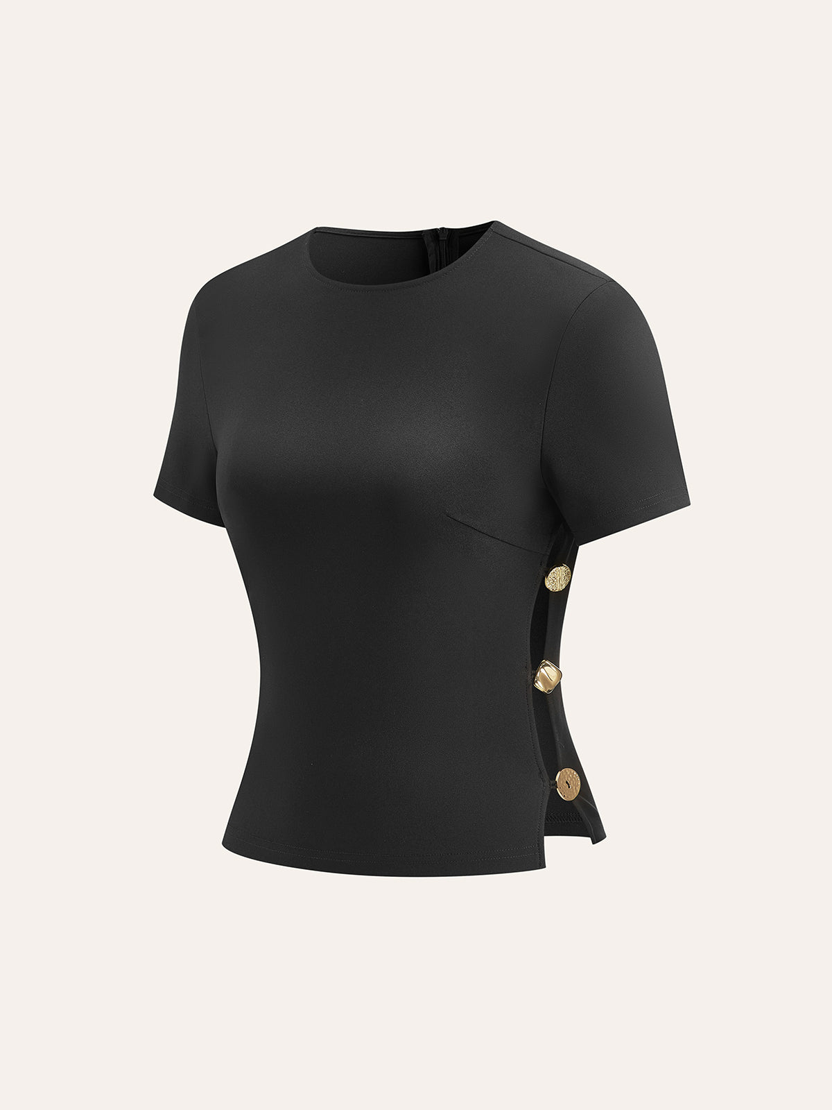 Cut-Out Yan Metal Detaylı Fermuarlı Tişört
