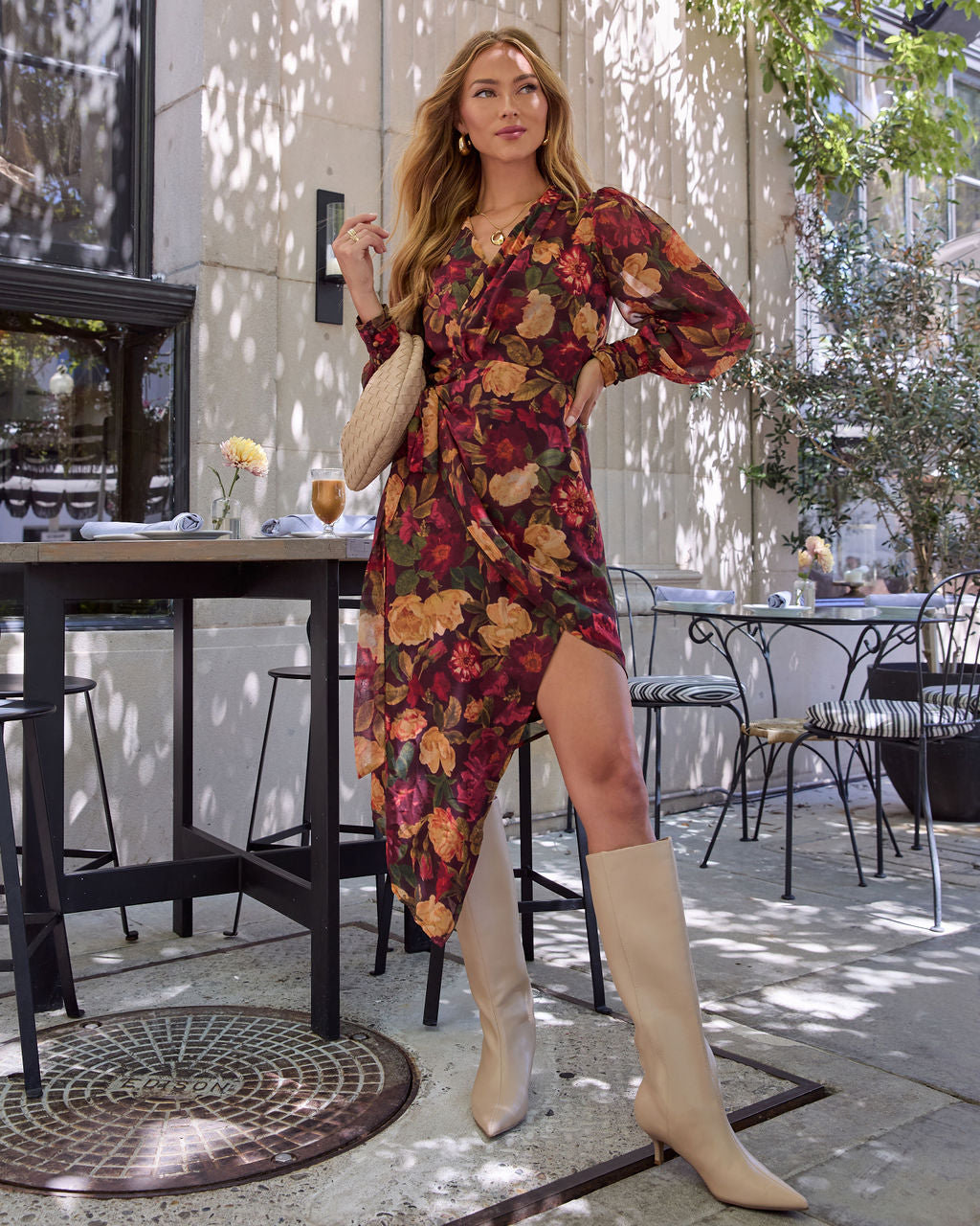 Harvest Love Çiçek Desenli Wrap Midi Elbise