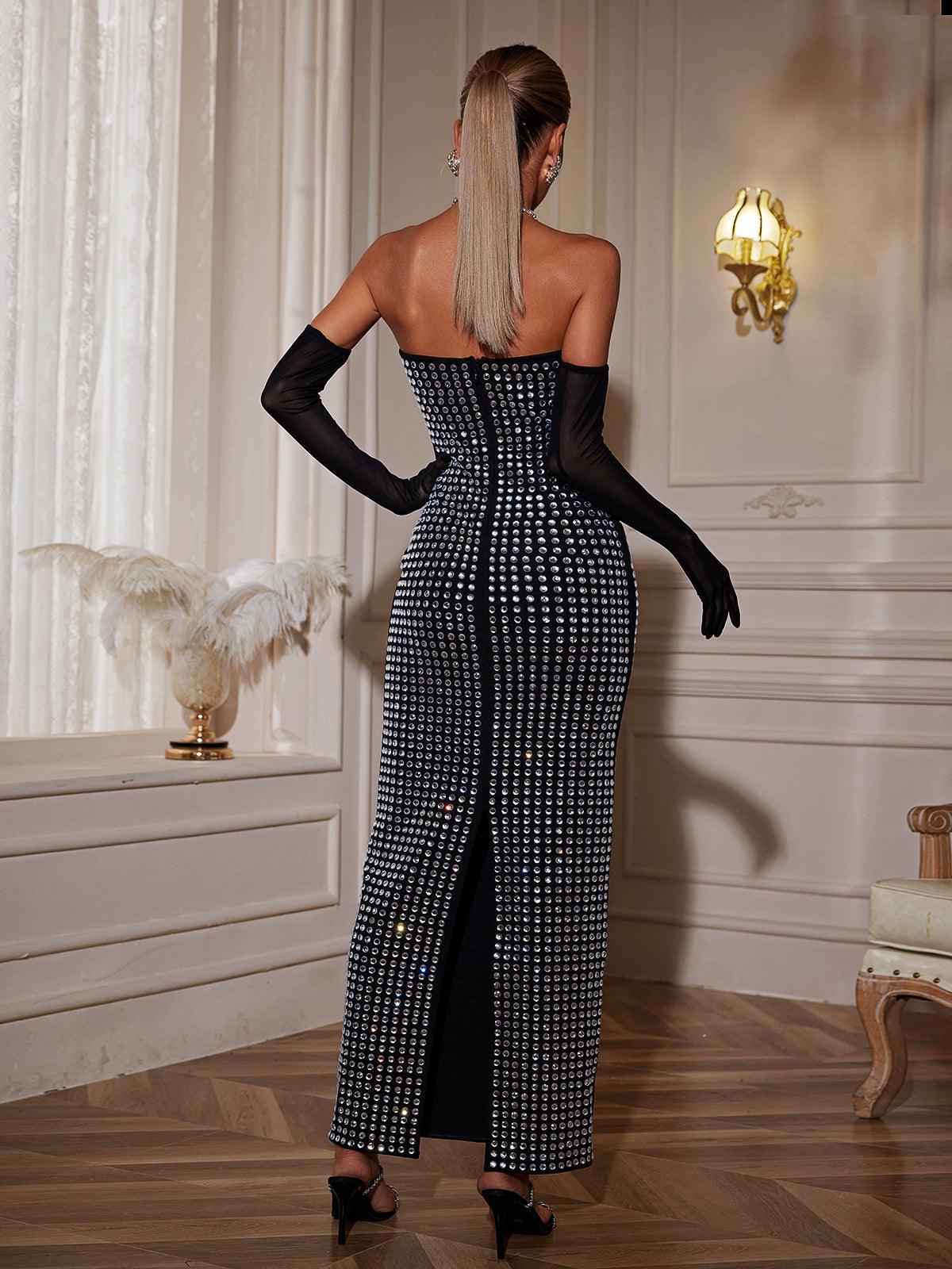 Khy Eldivenli Rhinestone Bandaj Maxi Elbise