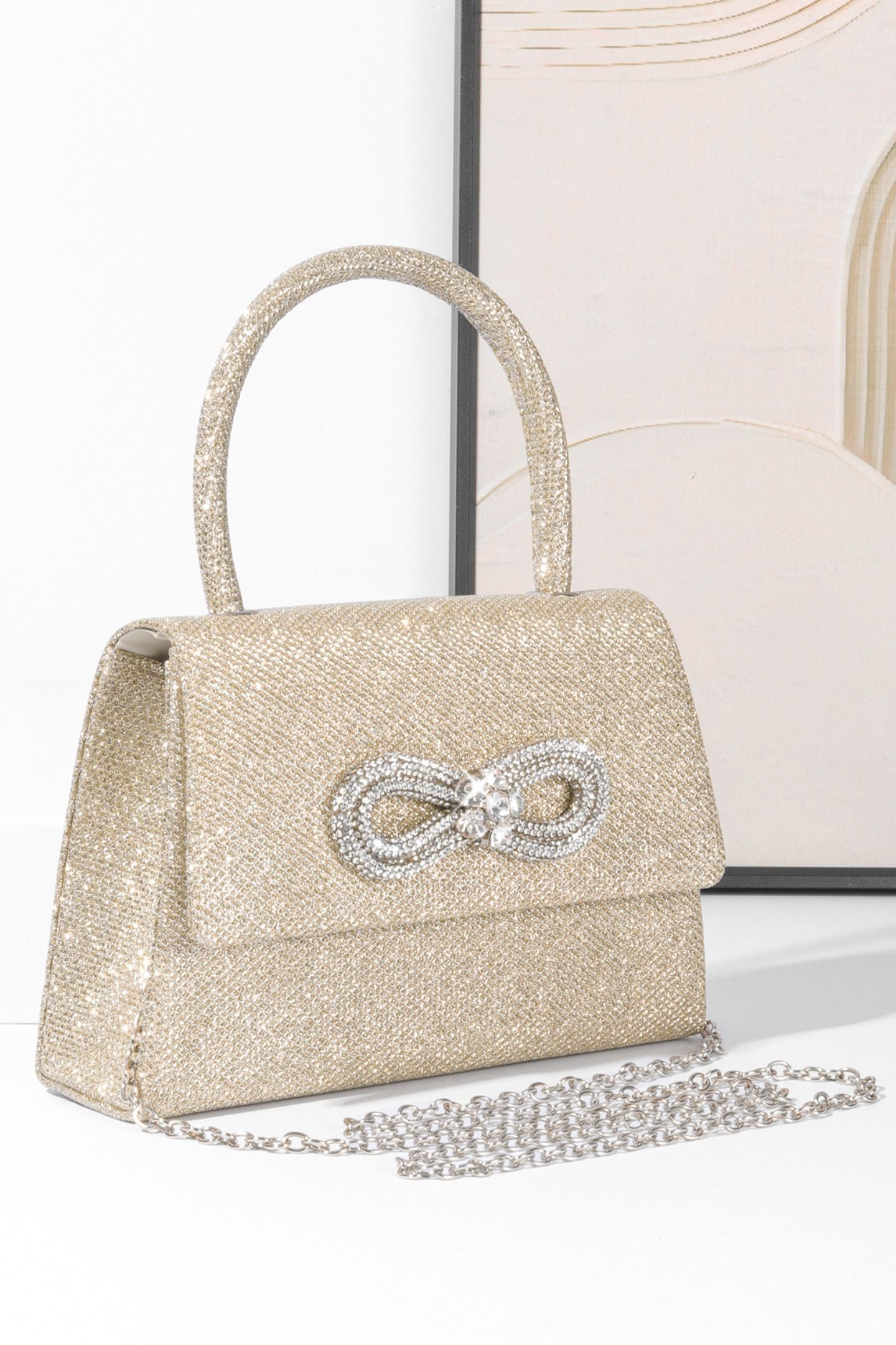 Metalik Parlak Diamante Saplı Çanta