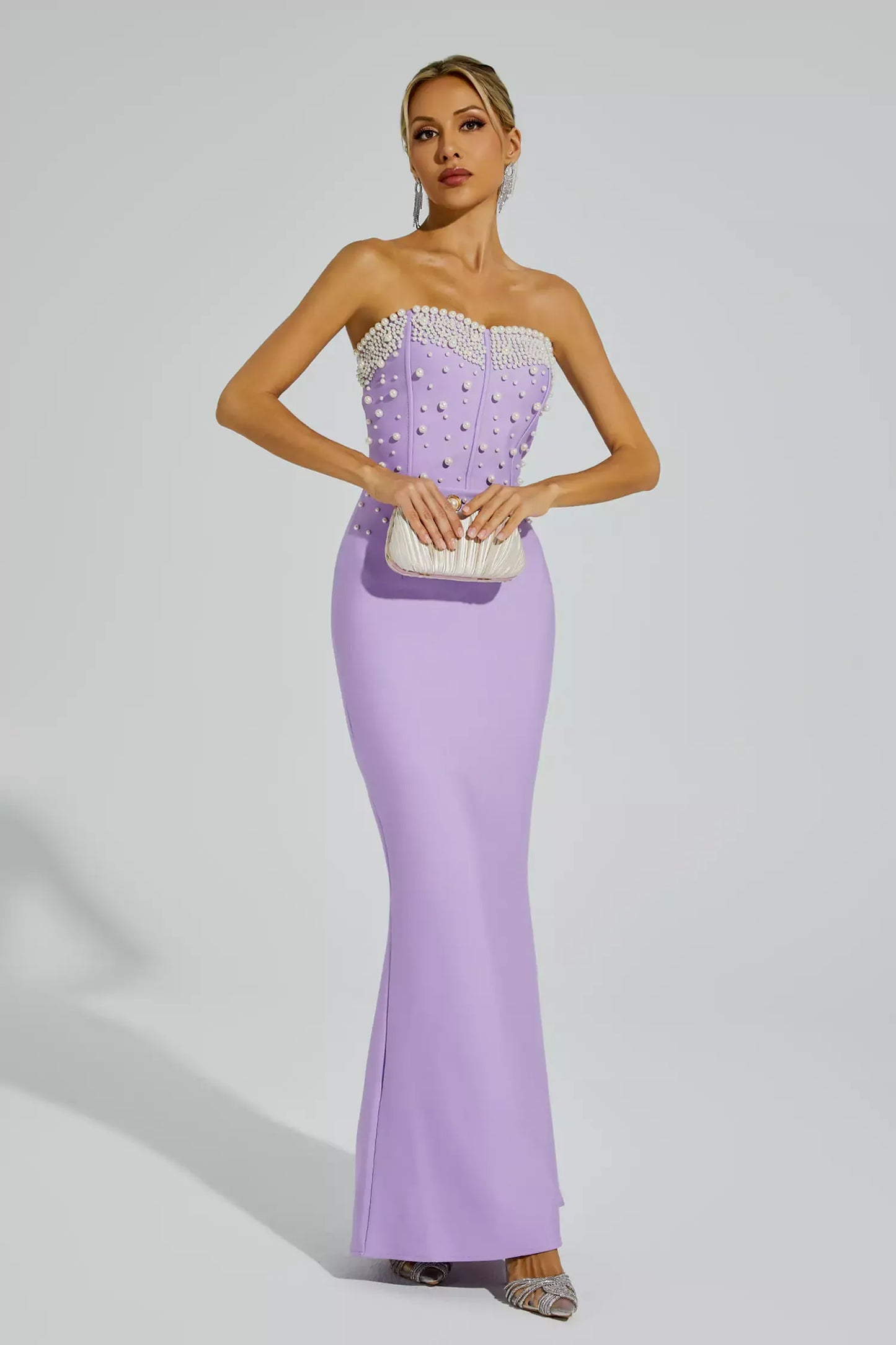 Rebekah Mor Boncuklu Bandaj Maxi Elbise