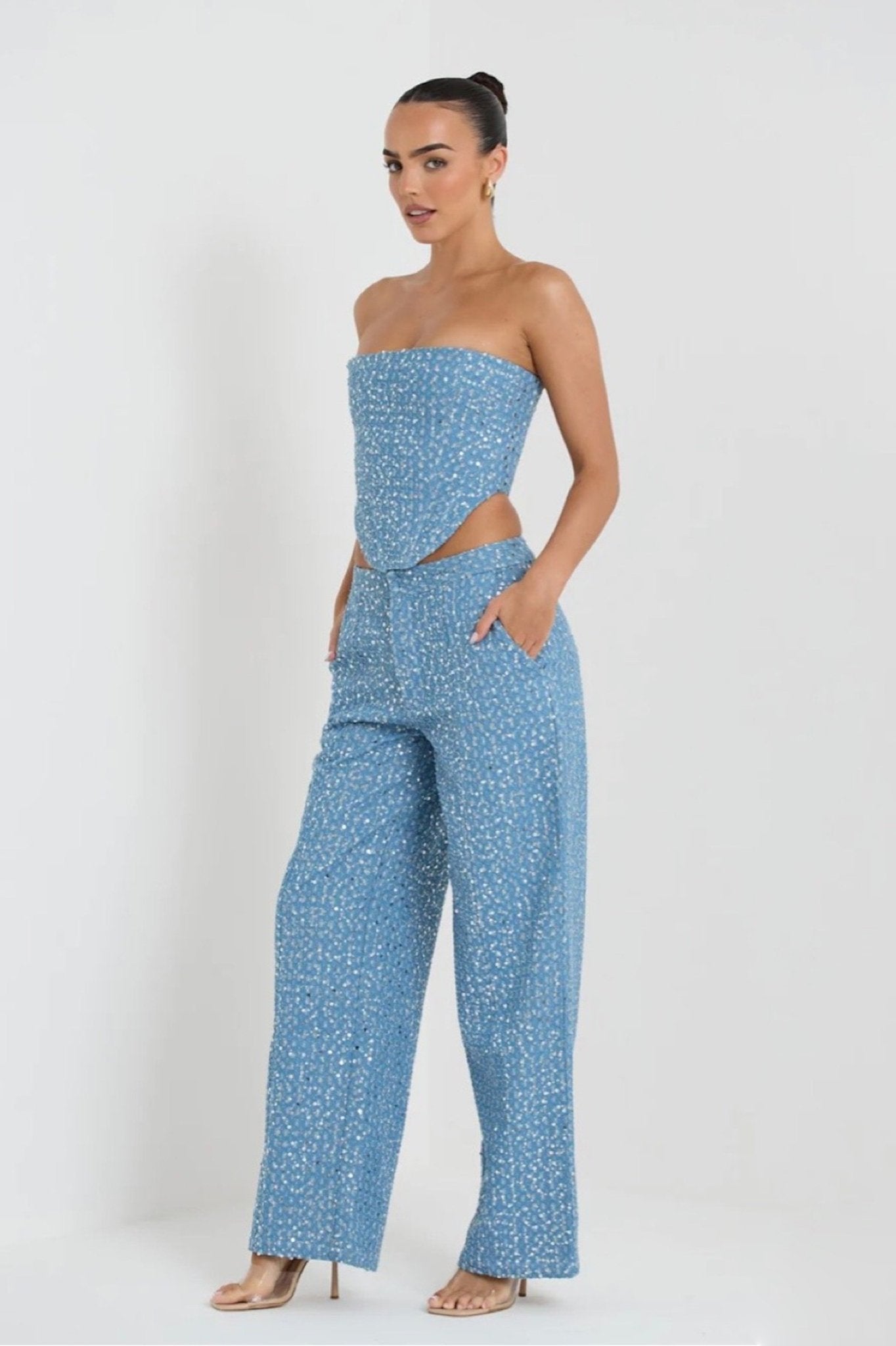 Belinda Payetler Denim Pantolon Takım