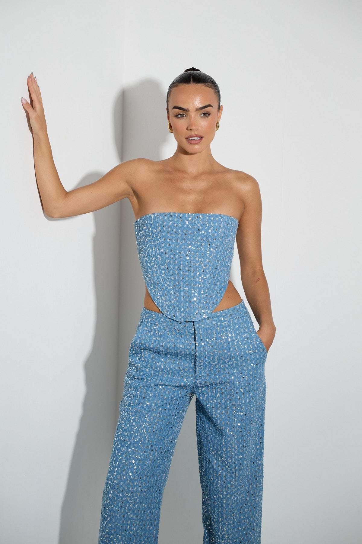 Belinda Payetler Denim Pantolon Takım