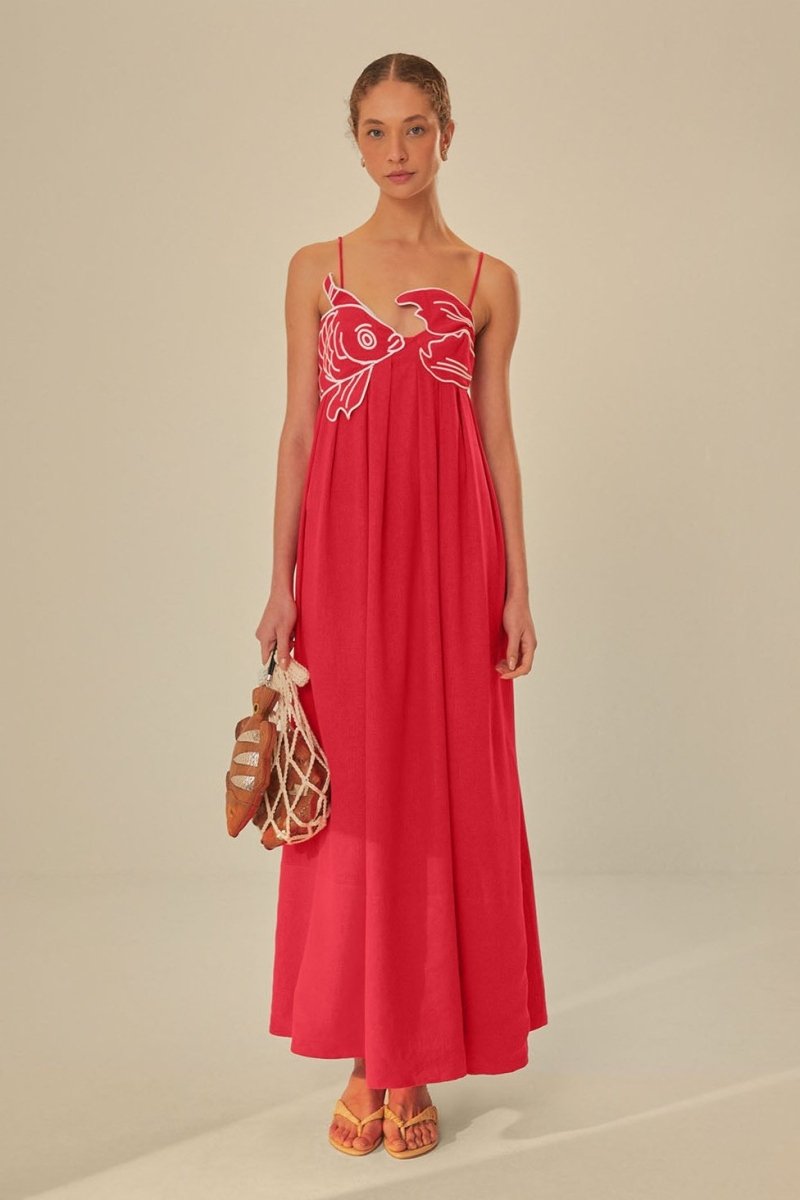 Eileen Japon Balığı İşlemeli Maxi Slip Elbise