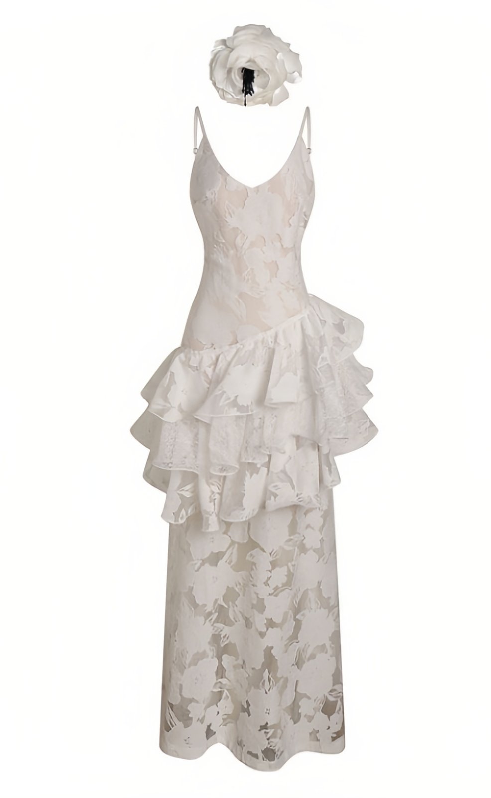 Elise Jakarlı Fırfırlı Maxi Slip Elbise