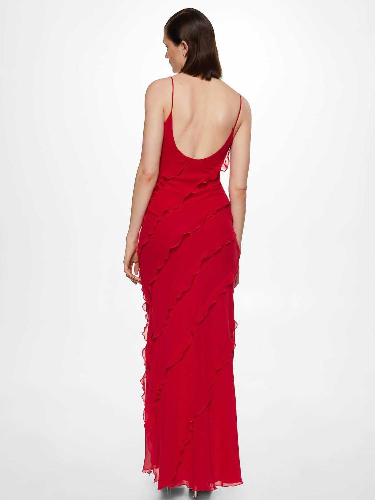 Eve Şifon Fırfırlı Maxi Slip Elbise