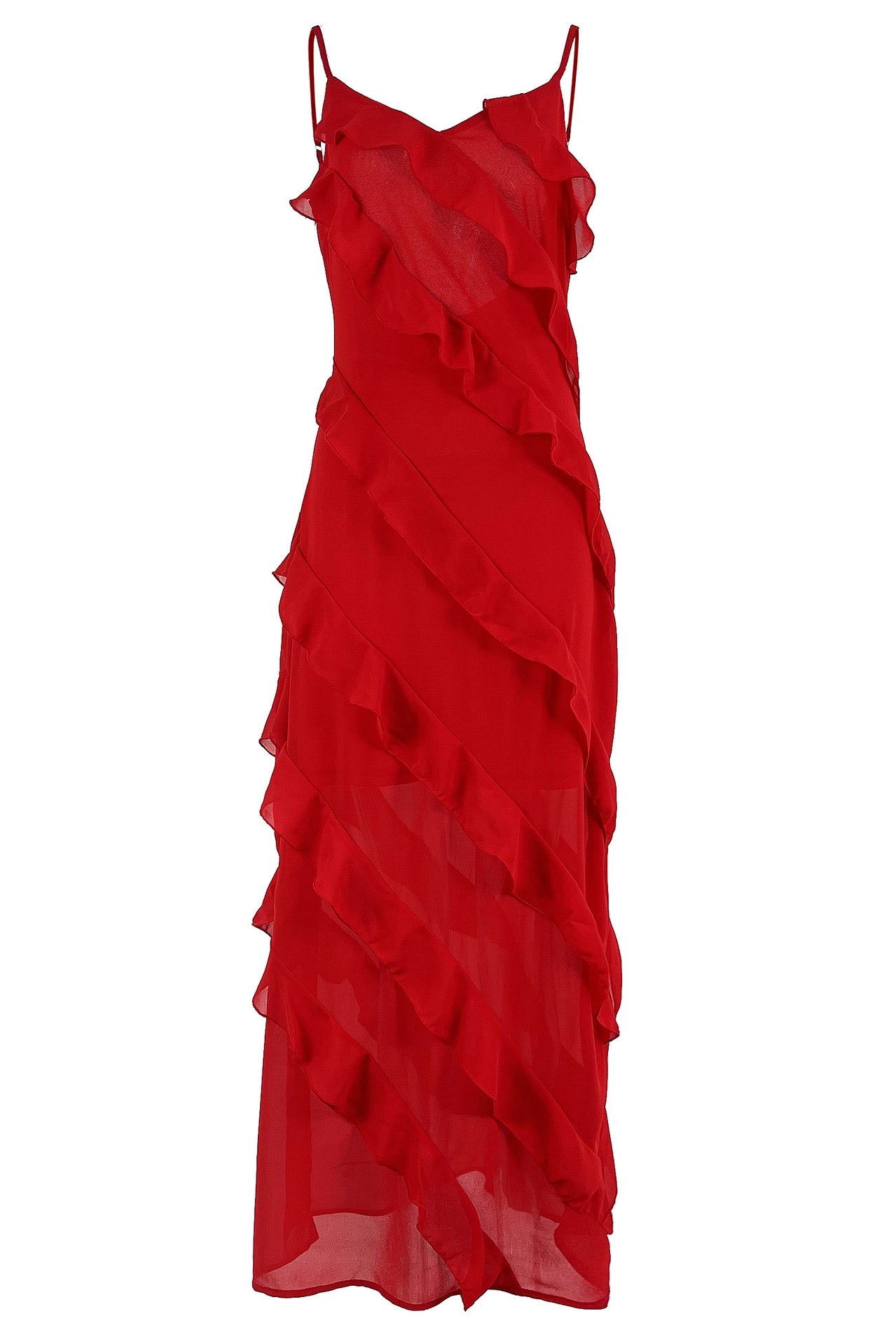 Eve Şifon Fırfırlı Maxi Slip Elbise