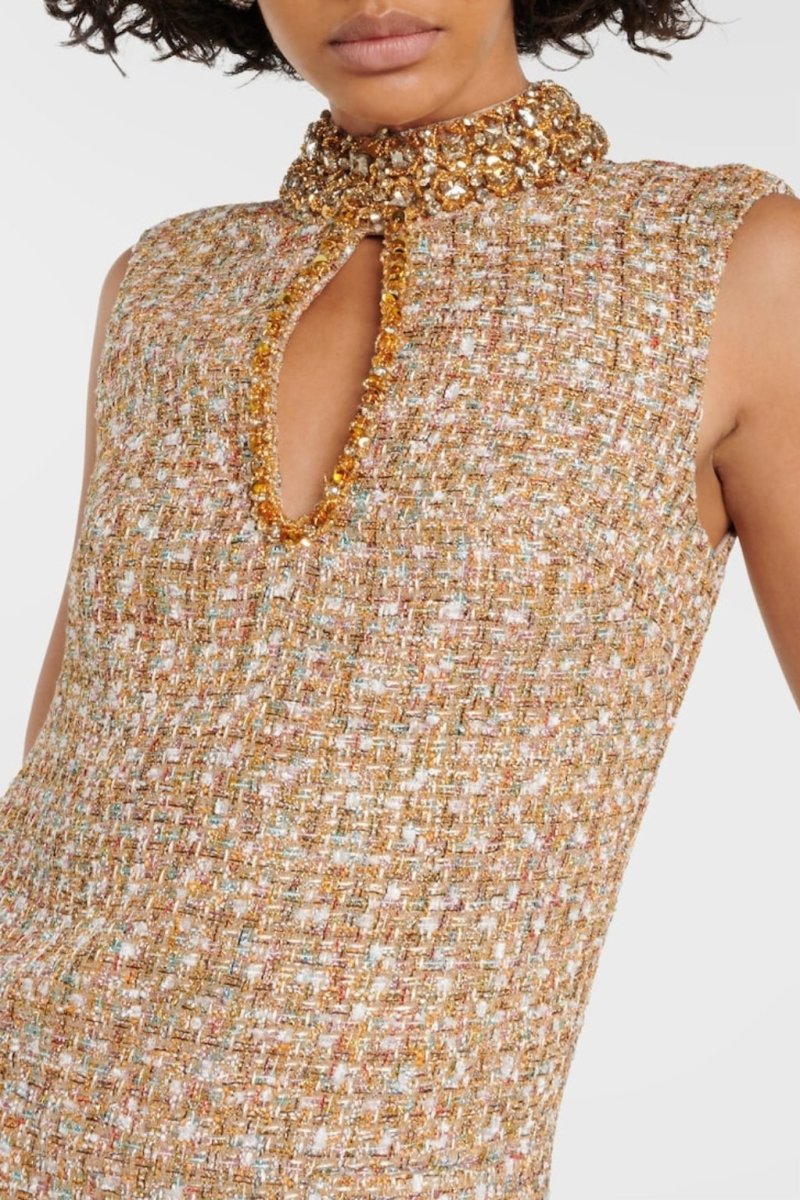 Gill Tweed Taşlı Mini Tüvit Elbise