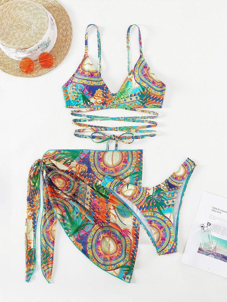 Jane Baskılı Üç Parçalı Bikini Takımı
