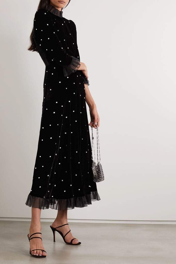 Jolie Diamante Fırfırlı Kadife Maxi Elbise
