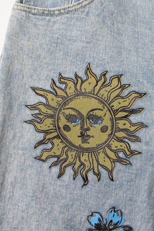 Liza Çiçek & Güneş Baskılı Yırtık Jean