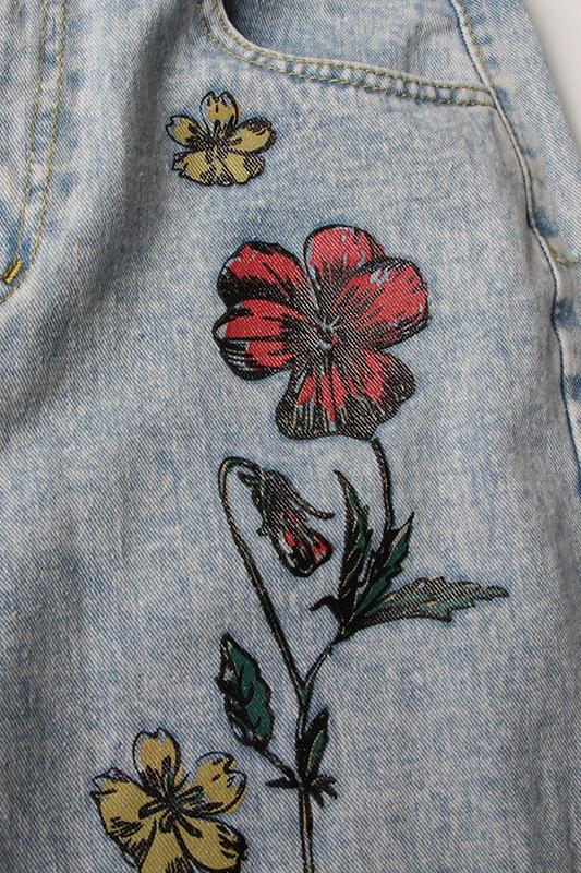 Liza Çiçek & Güneş Baskılı Yırtık Jean