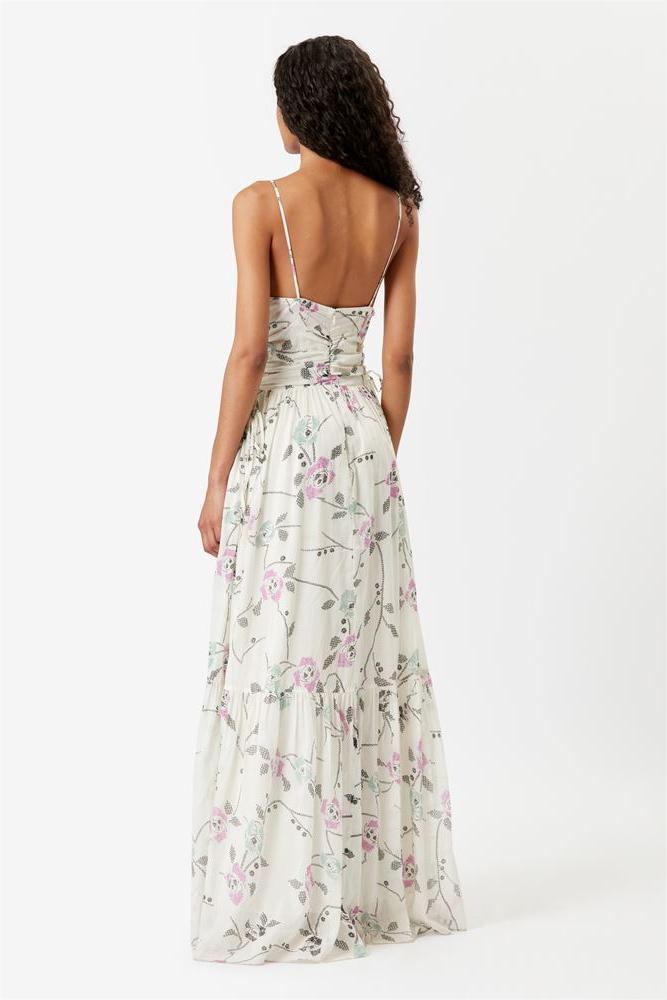 Lorna Baskılı İşlemeli Flare Slip Maxi Elbise