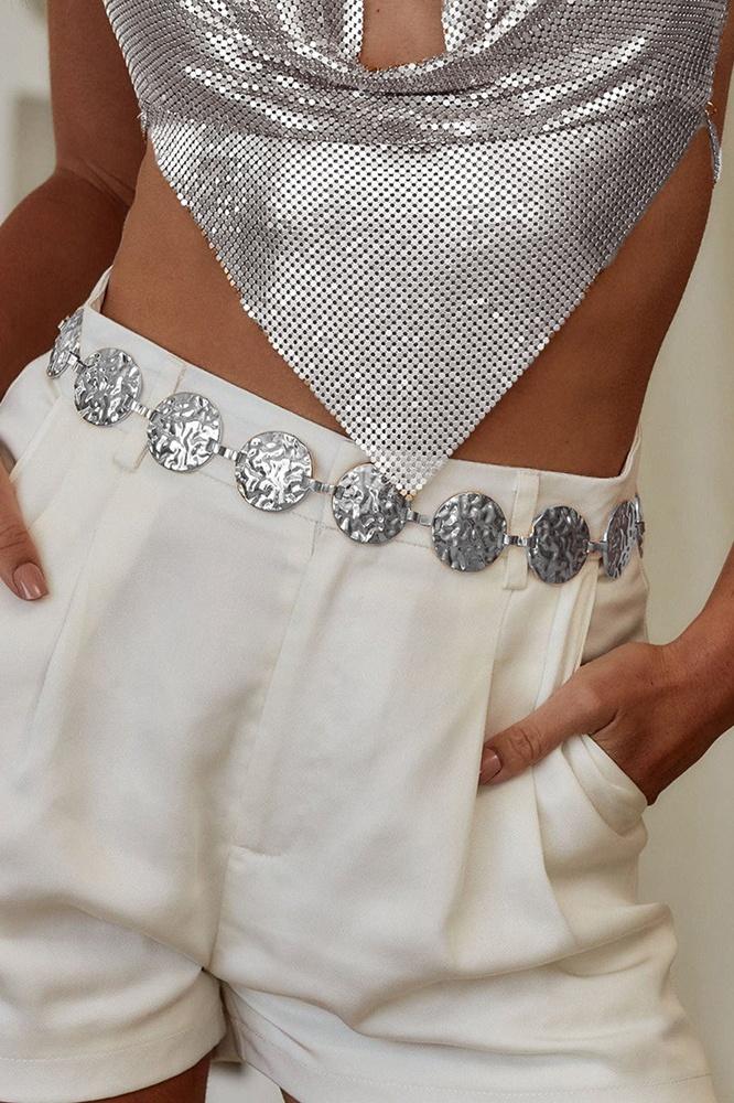 Metal Yuvarlak Dekor Bel Zincirli Kemer