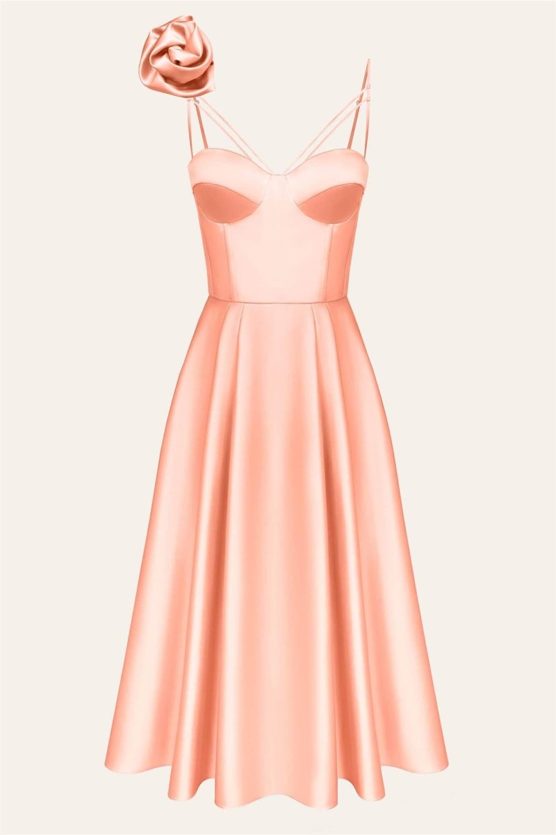 Veronica Çiçek Detaylı Korse Midi Slip Elbise