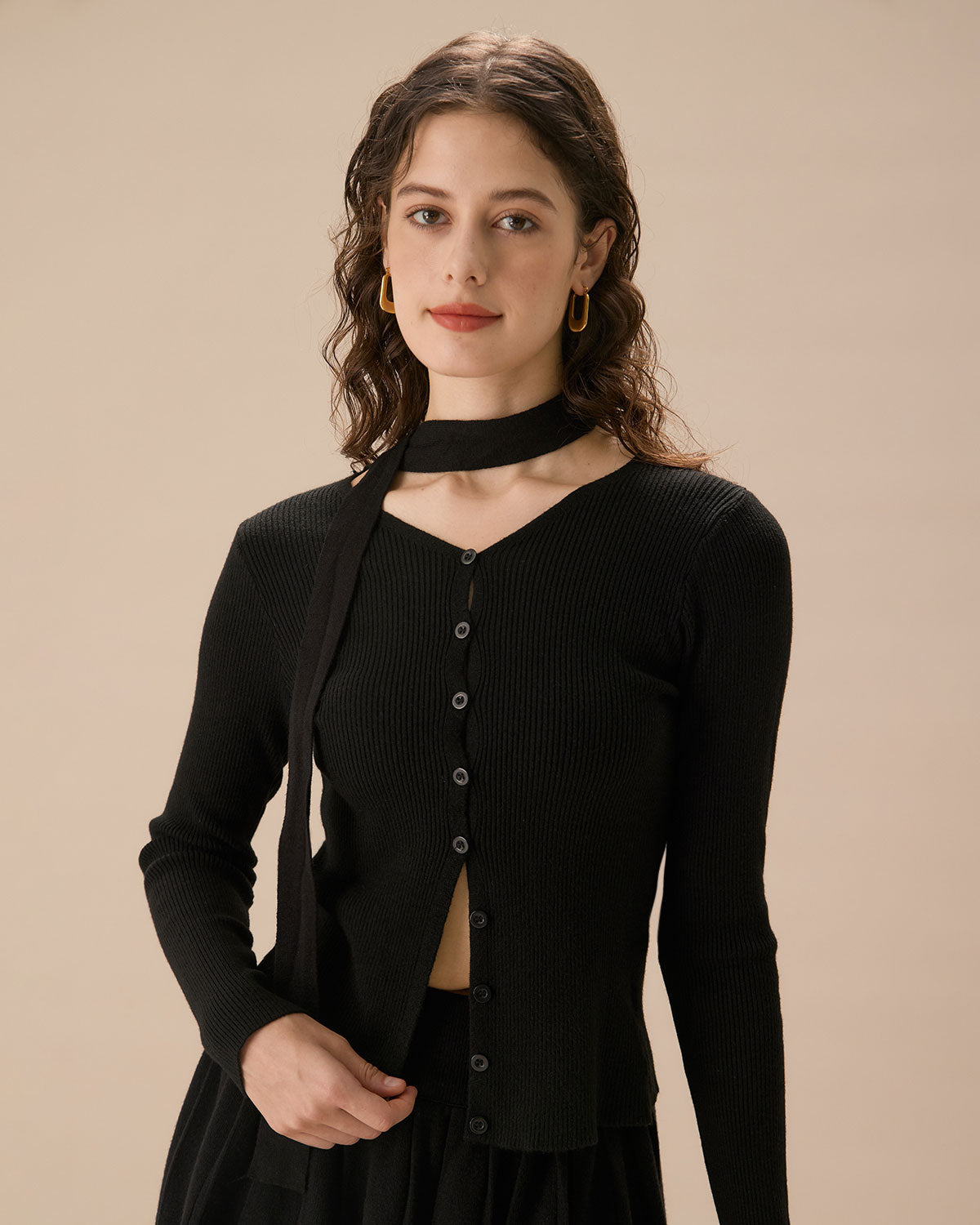 Siyah Fitilli Örgü Slim Hırka