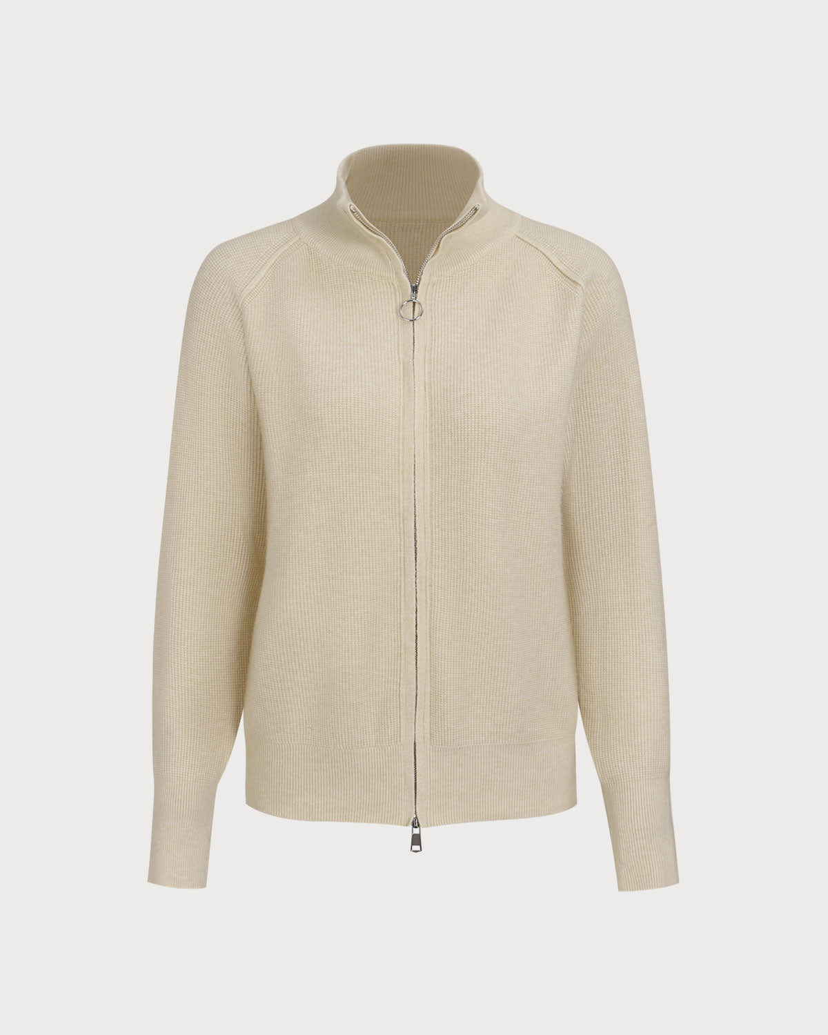 Bej Rengi Fitilli Örgü Fermuarlı Hırka