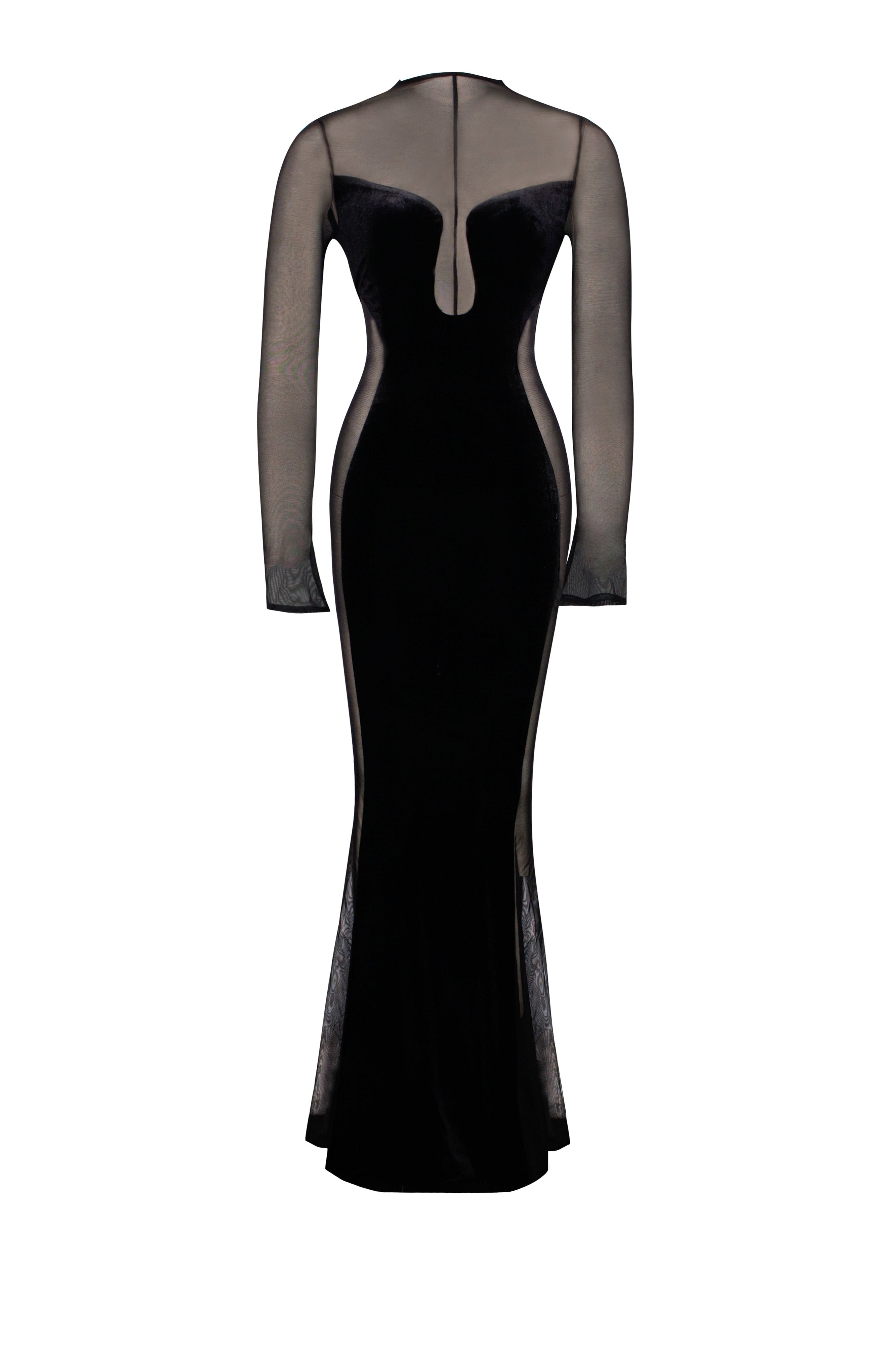 Zona Transparan Kadife Maxi Elbise