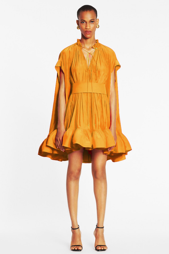 Basia Pelerin Görünümlü Fırfırlı Mini Elbise