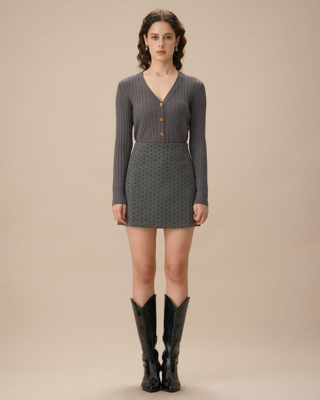 Gri V Yaka Tek Düğmeli Hırka