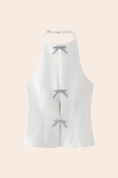 Lesley Taşlı Fiyonklu Boyundan Bağlamalı Tank Top