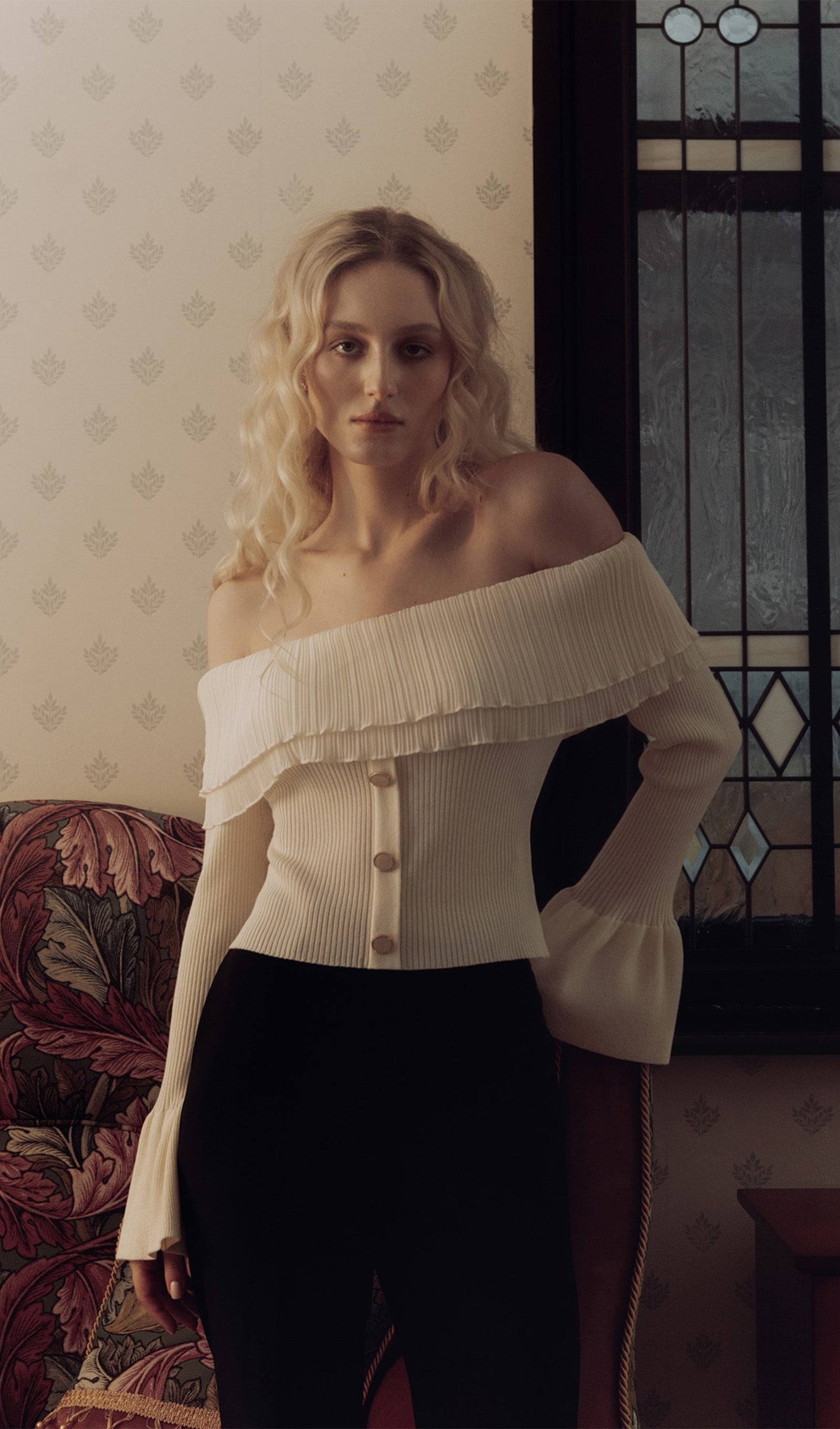 Flier Starplez Fırfır Düğme Detay Üst - Krem