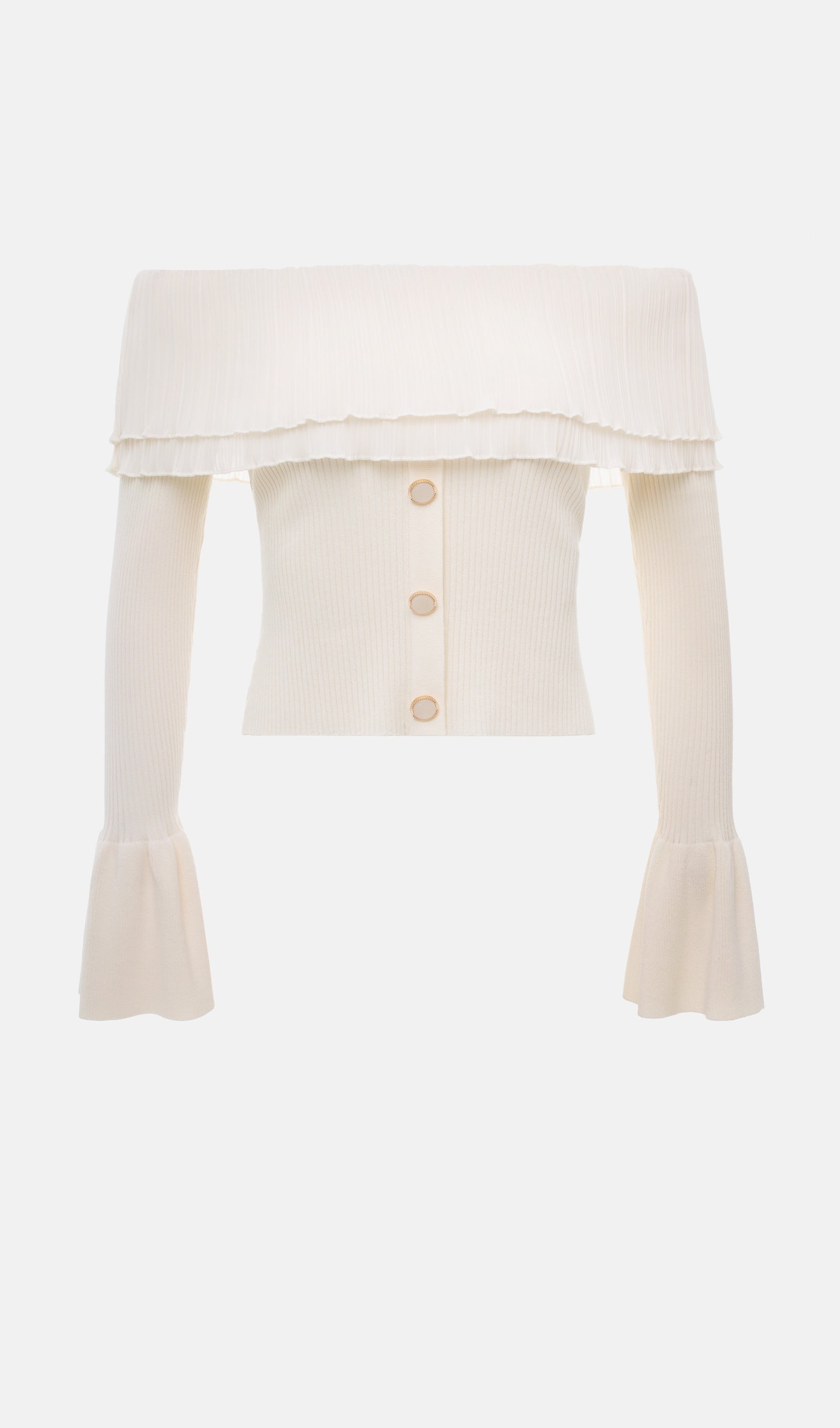 Flier Starplez Fırfır Düğme Detay Üst - Krem