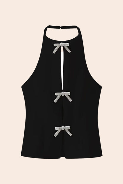 Lesley Taşlı Fiyonklu Boyundan Bağlamalı Tank Top