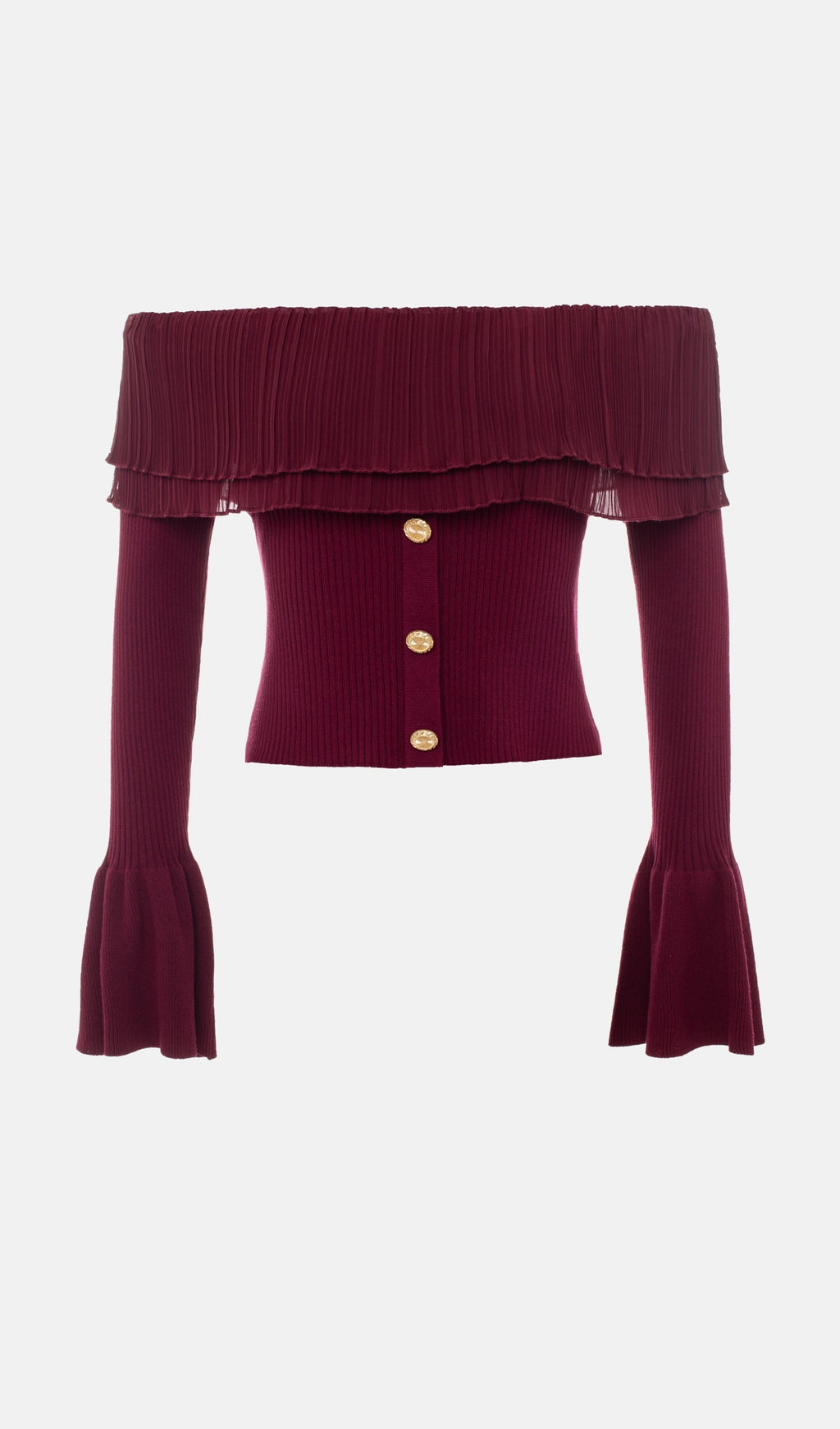 Flier Starplez Fırfır Düğme Detay Üst - Bordo