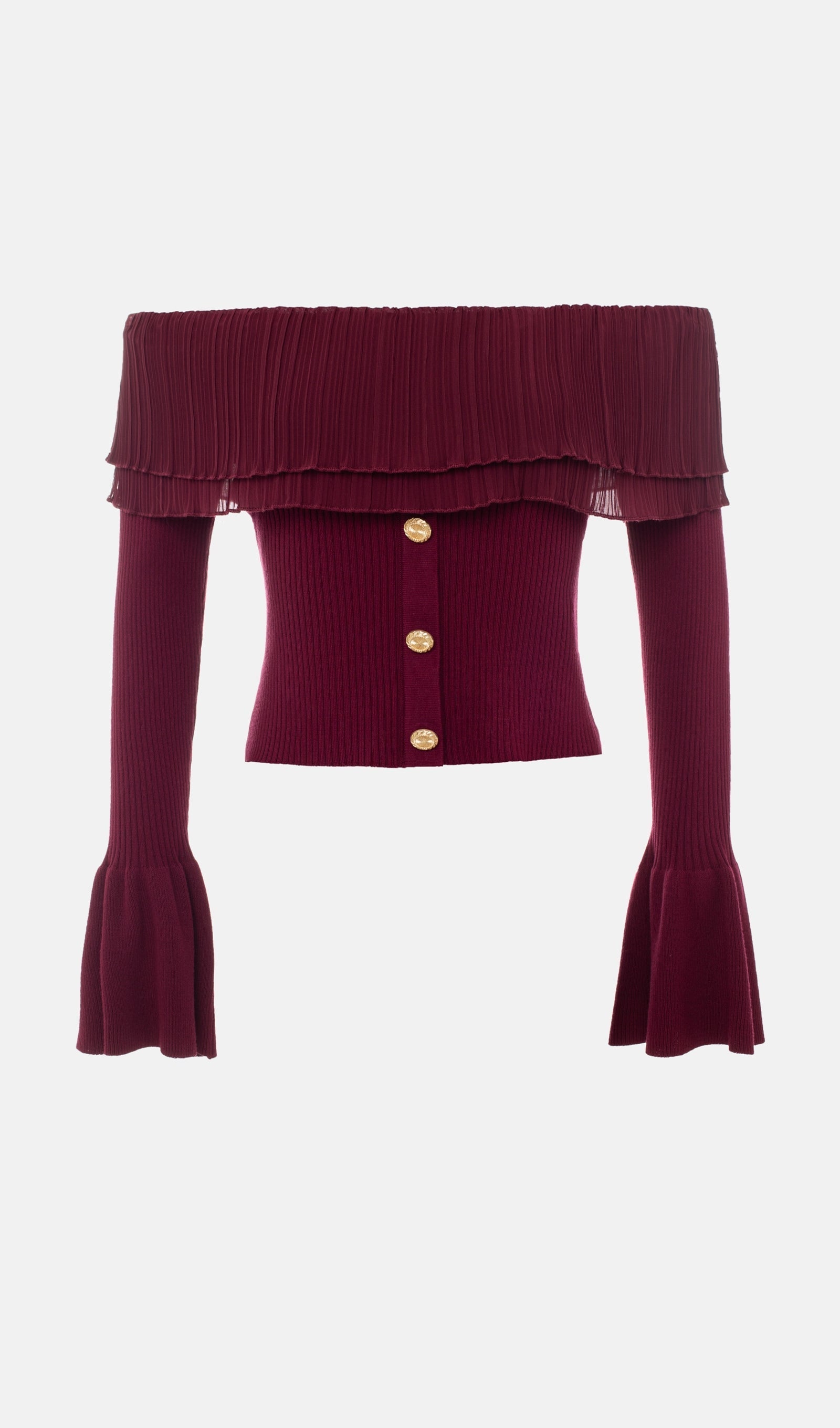 Flier Starplez Fırfır Düğme Detay Üst - Bordo