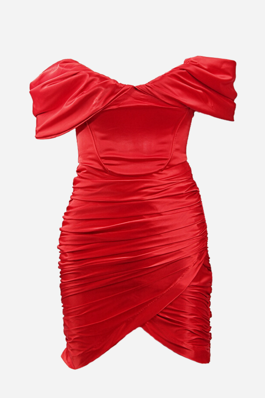Candice Büzgülü Korse Düşük Omuz Saten Mini Elbise