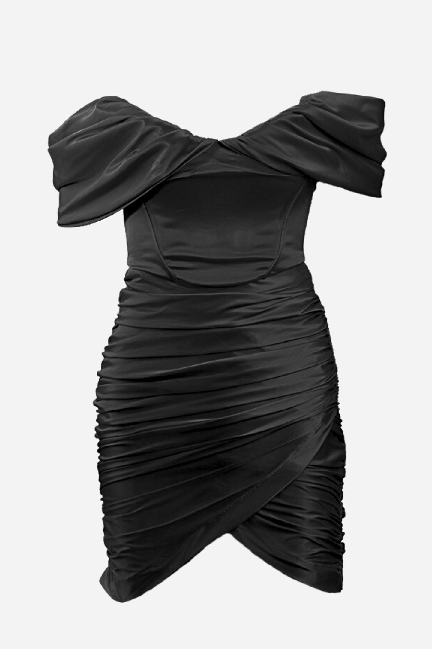 Candice Büzgülü Korse Düşük Omuz Saten Mini Elbise