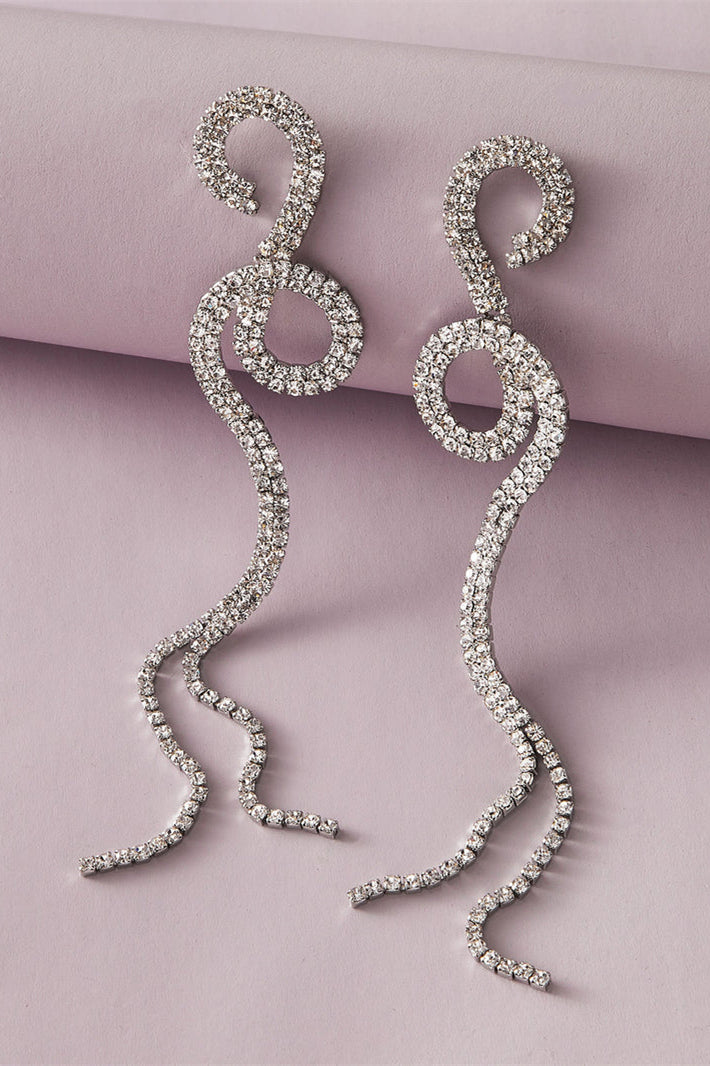 Yapay Elmas Saçaklı Damla Küpe