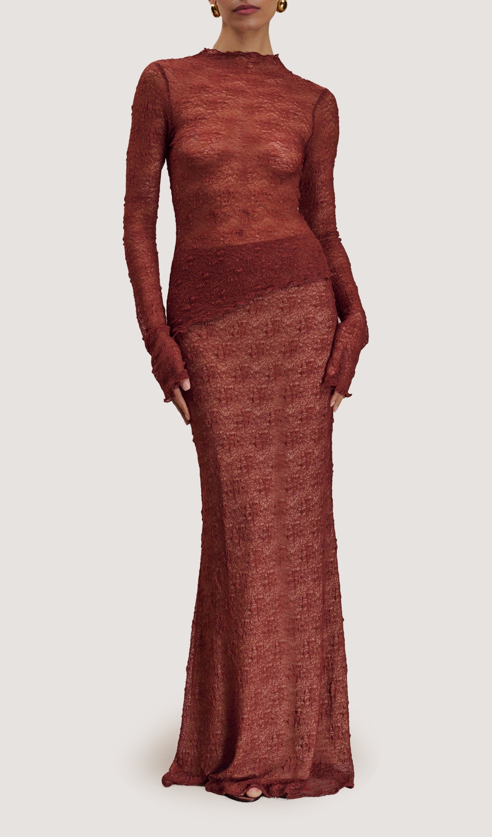 Transparan Dantel Etek Üst Takım