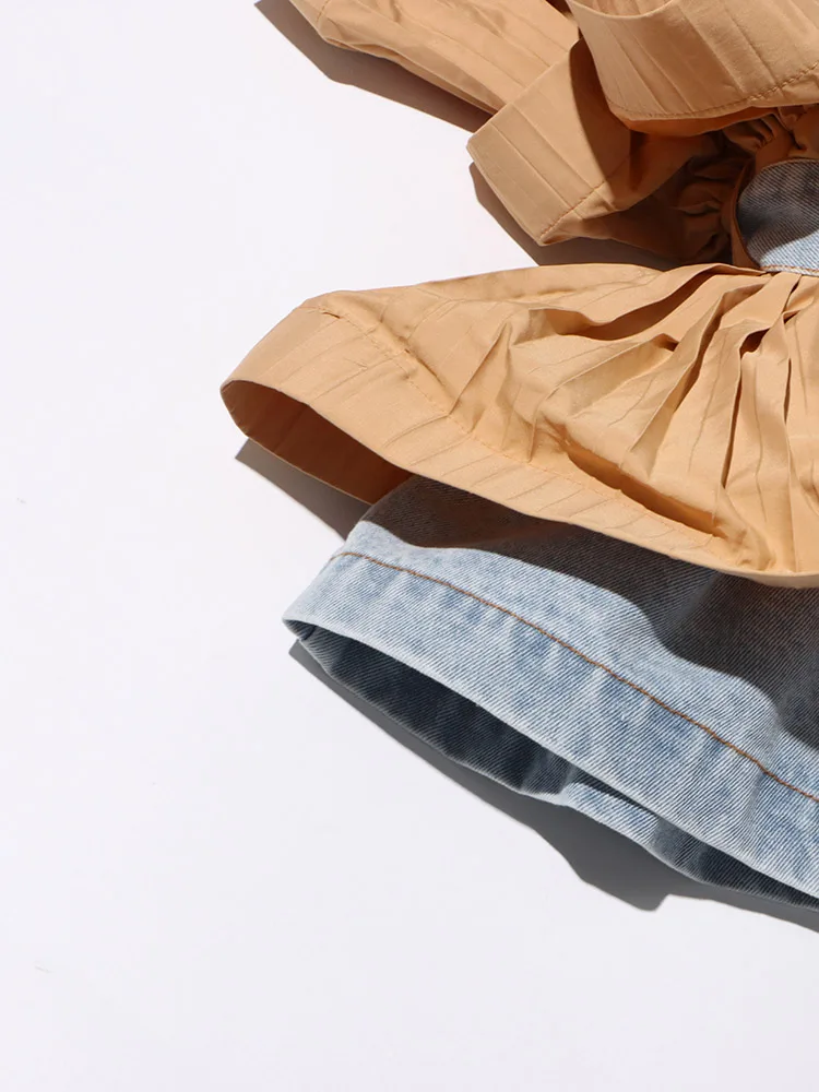 Pileli Volanlı Denim Uzun Kollu bağcıklı Ceket