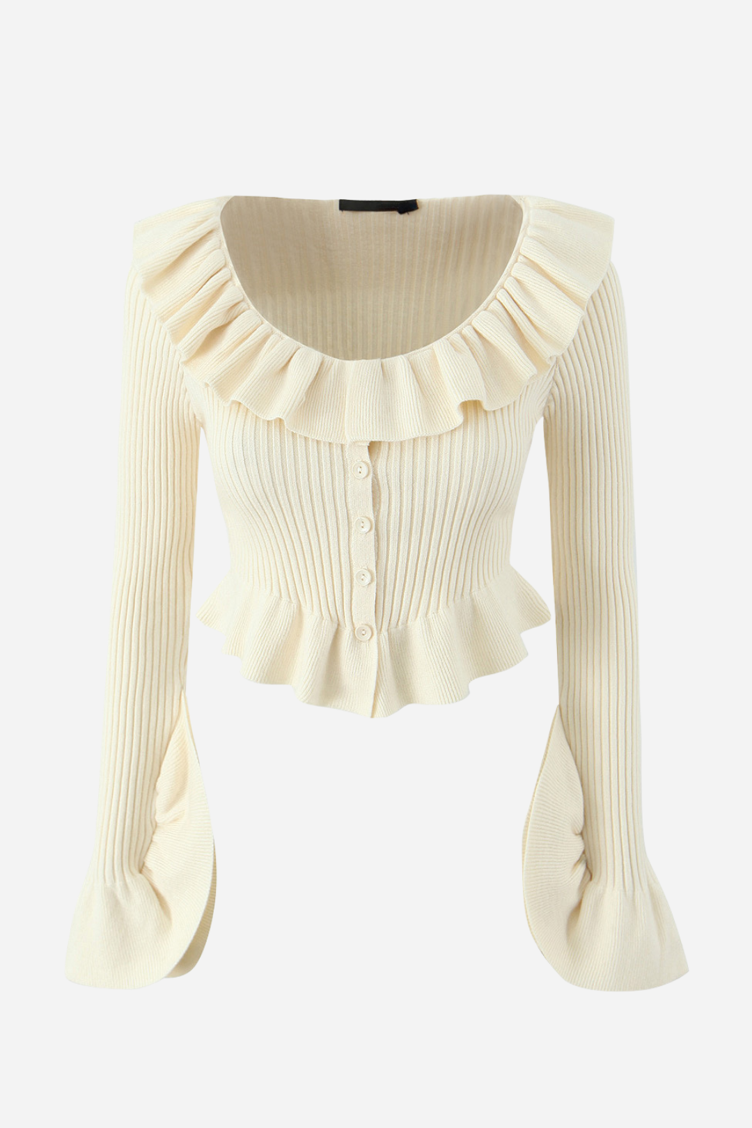 Uzun Kollu Fırfırlı Triko Hırka