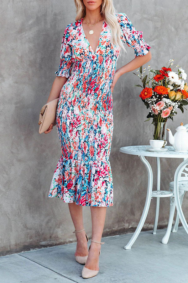 Floral Gipeli Midi Elbise
