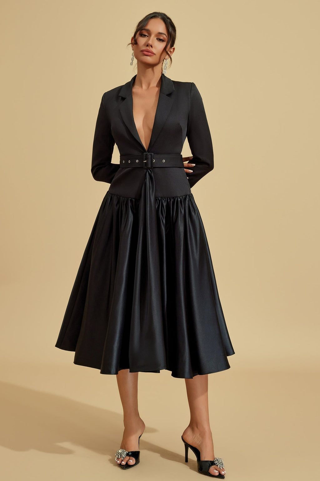 Catherine Noir Blazer Midi Elbise