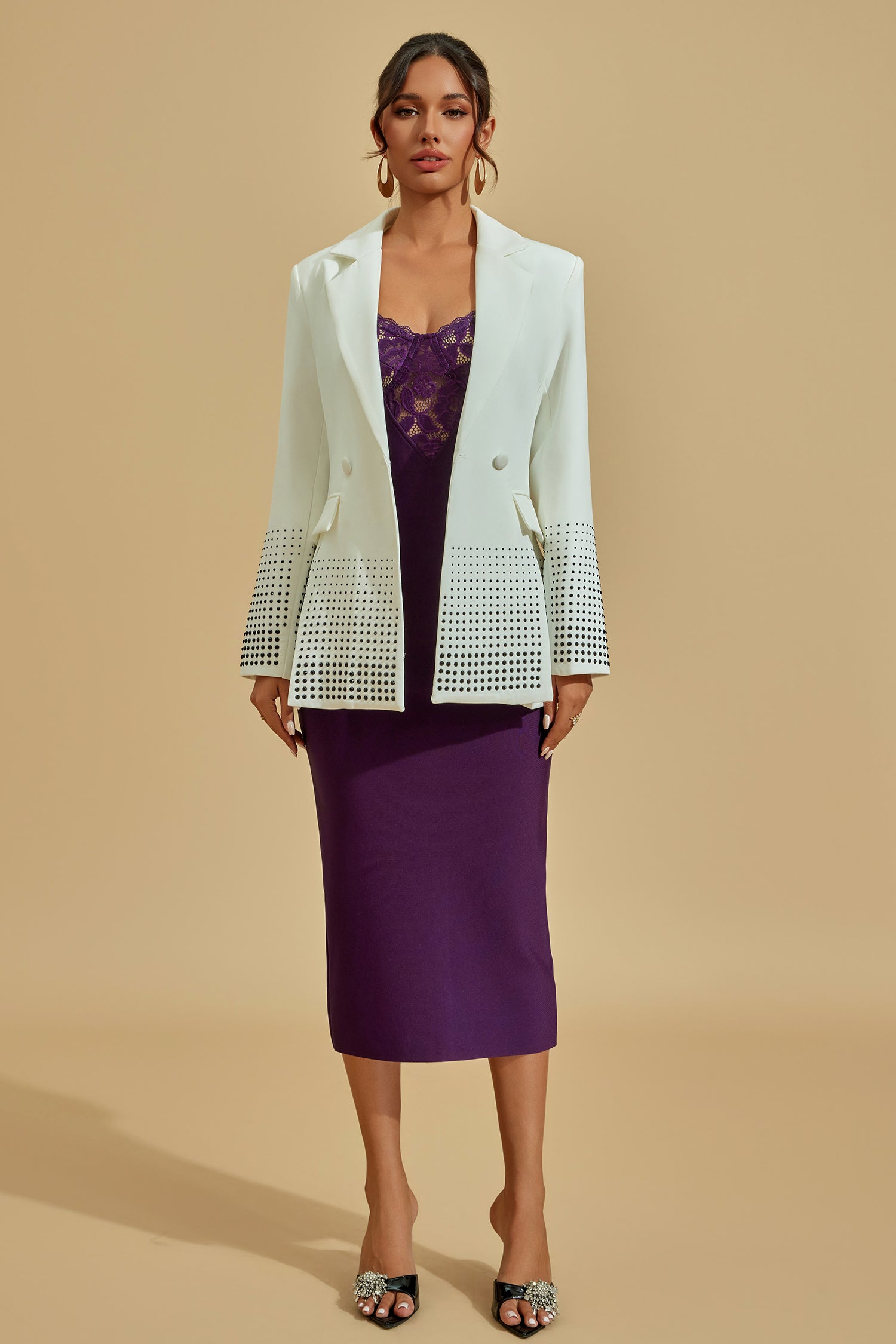 Sarmaşık Beyaz İşlemeli Blazer